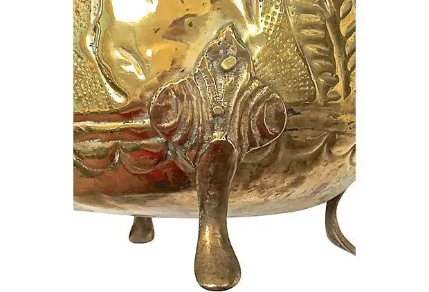 Antique Embossed Brass Cachepot - 8