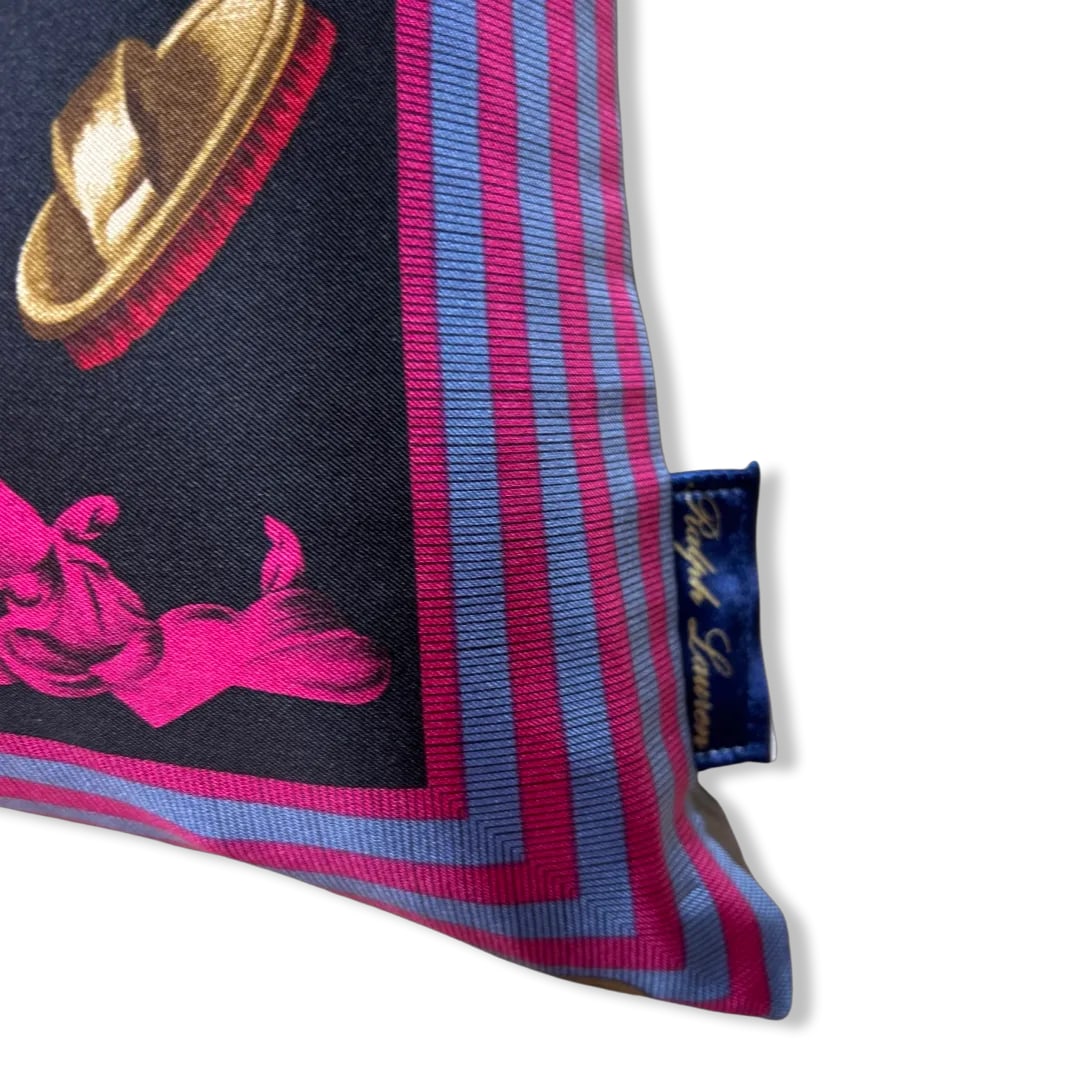 Ralph Lauren Equestrian Navy Vintage Silk Scarf Pillow 22" - 3