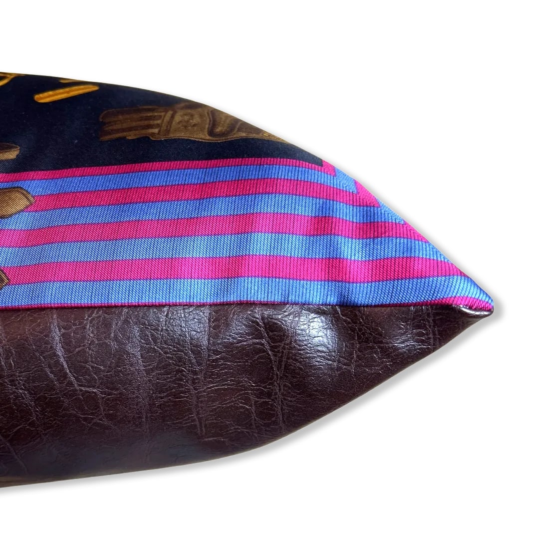 Ralph Lauren Equestrian Navy Vintage Silk Scarf Pillow 22" - 4