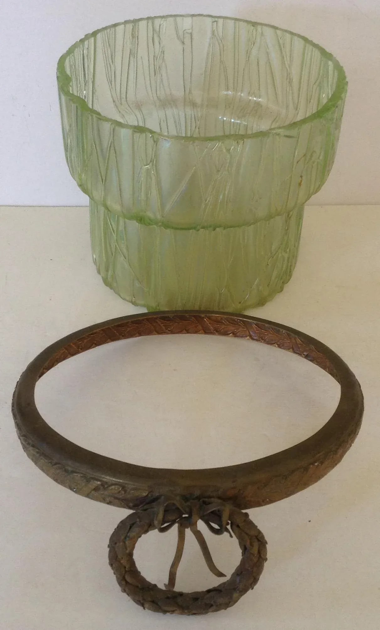 Loetz Iridescent Tree Bark Vase With Metal Wreath Collar - 4