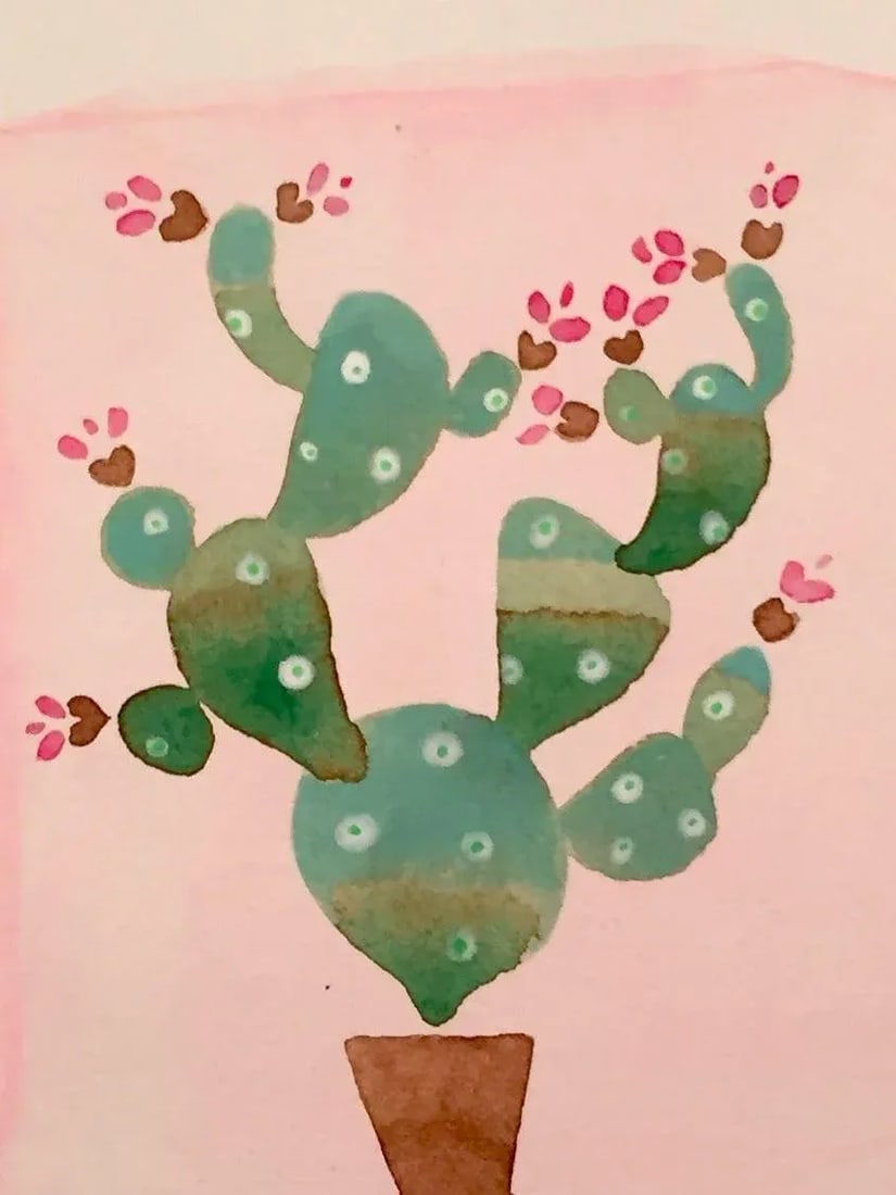 Contemporary "Pink Cactus" Original Watercolor Painting - 2