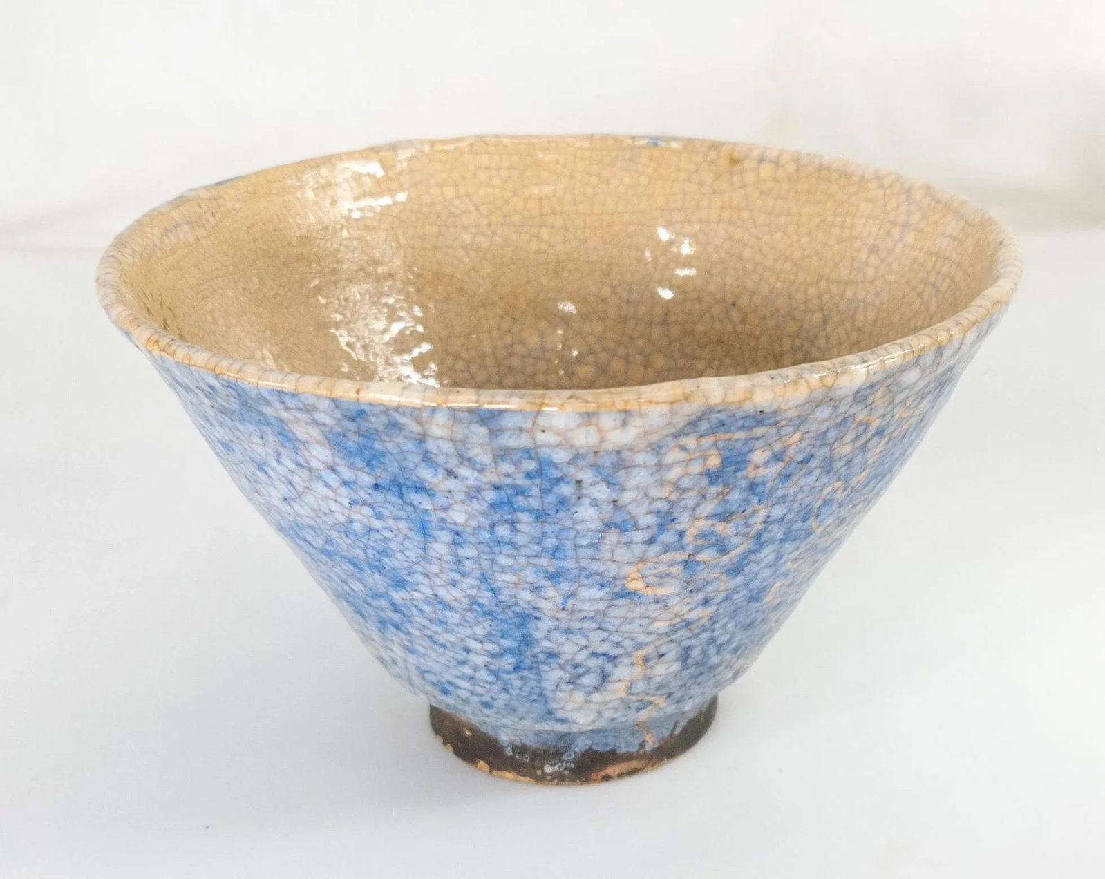 Mid-Century Modern Art Pottery Blue Crackle Bowl, Signed - 10