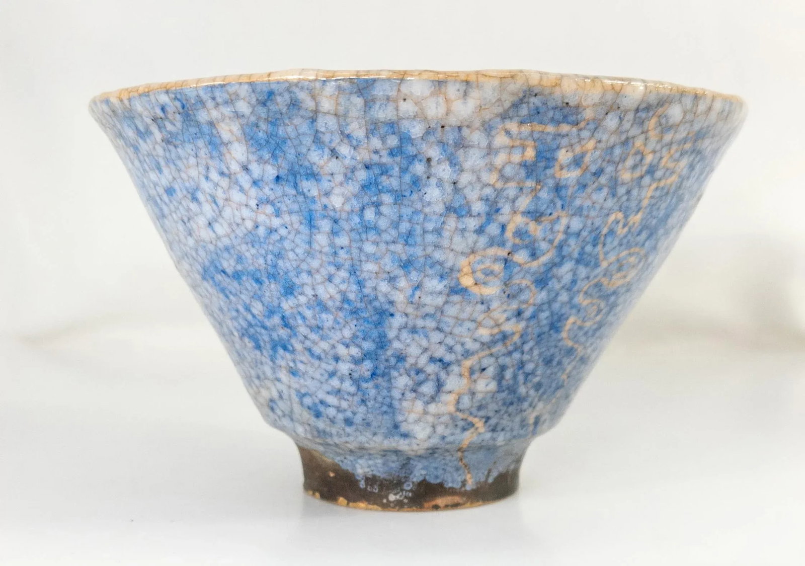 Mid-Century Modern Art Pottery Blue Crackle Bowl, Signed - 2