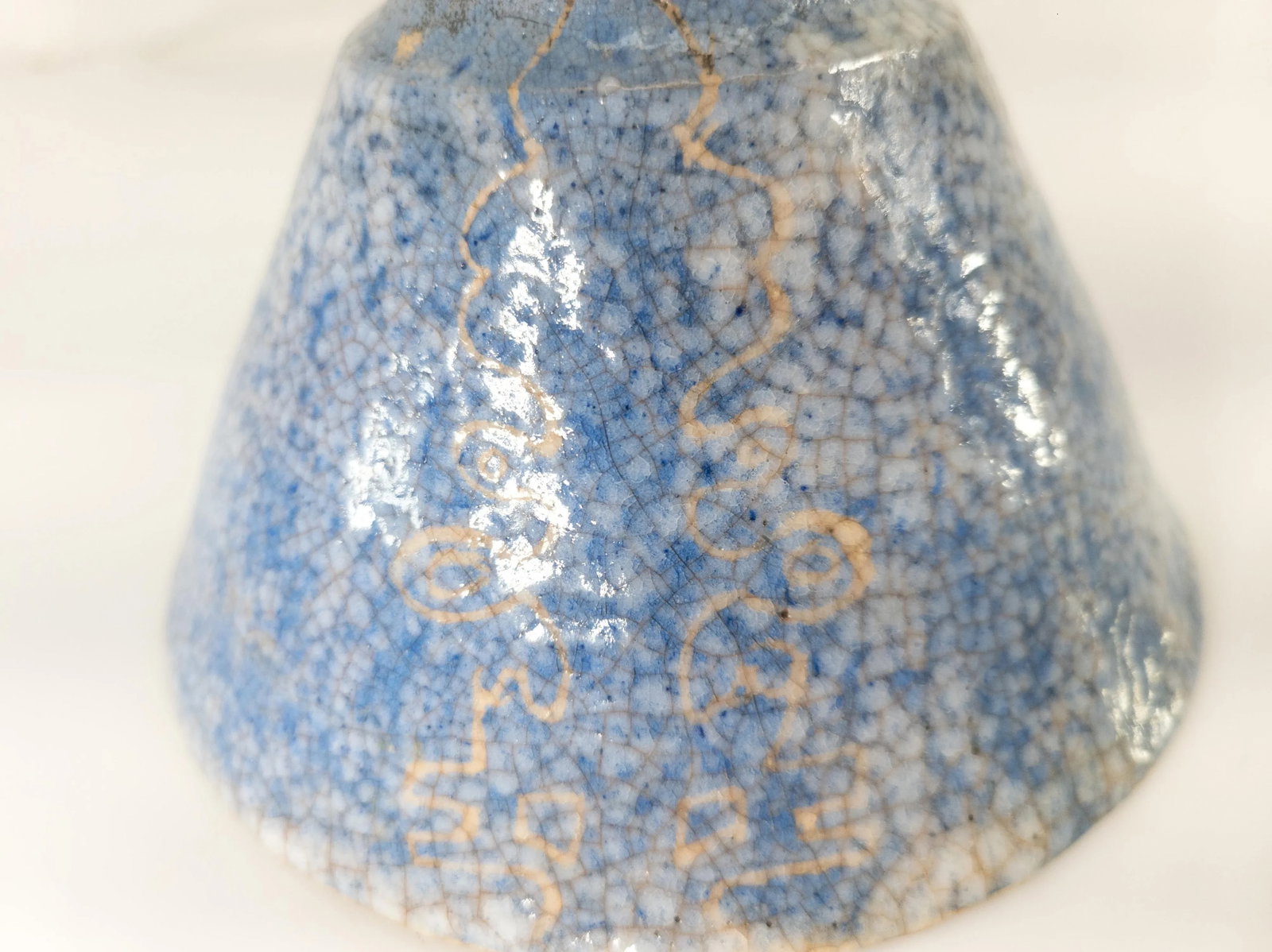 Mid-Century Modern Art Pottery Blue Crackle Bowl, Signed - 7