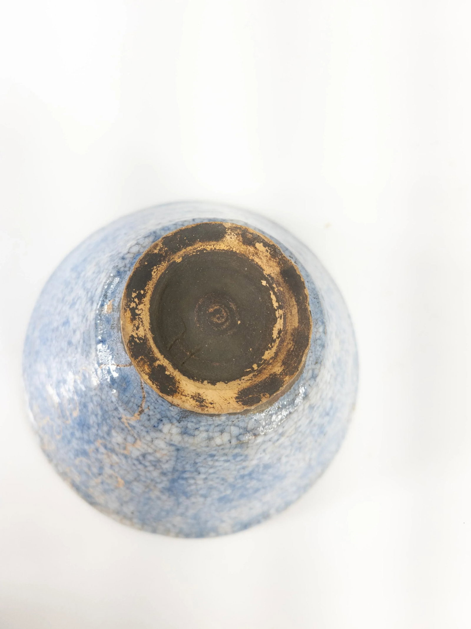 Mid-Century Modern Art Pottery Blue Crackle Bowl, Signed - 8