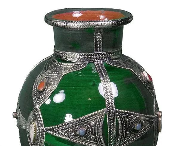 Late 20th Century Moroccan Silver Inlaid Ceramic Vase - 3