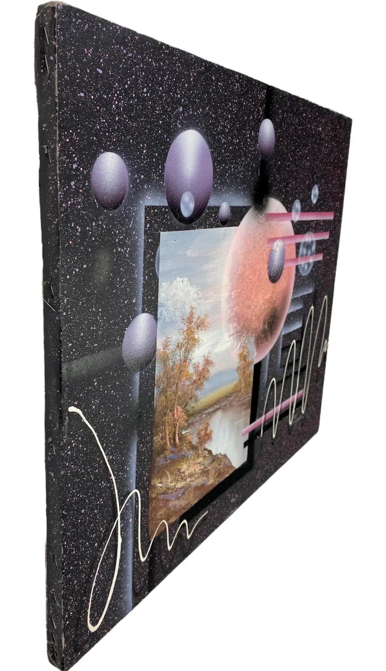 1980s Memphis Style Postmodern Sci-Fi Signed Acrylic Painting on Canvas in the Style of J Kugler - 2