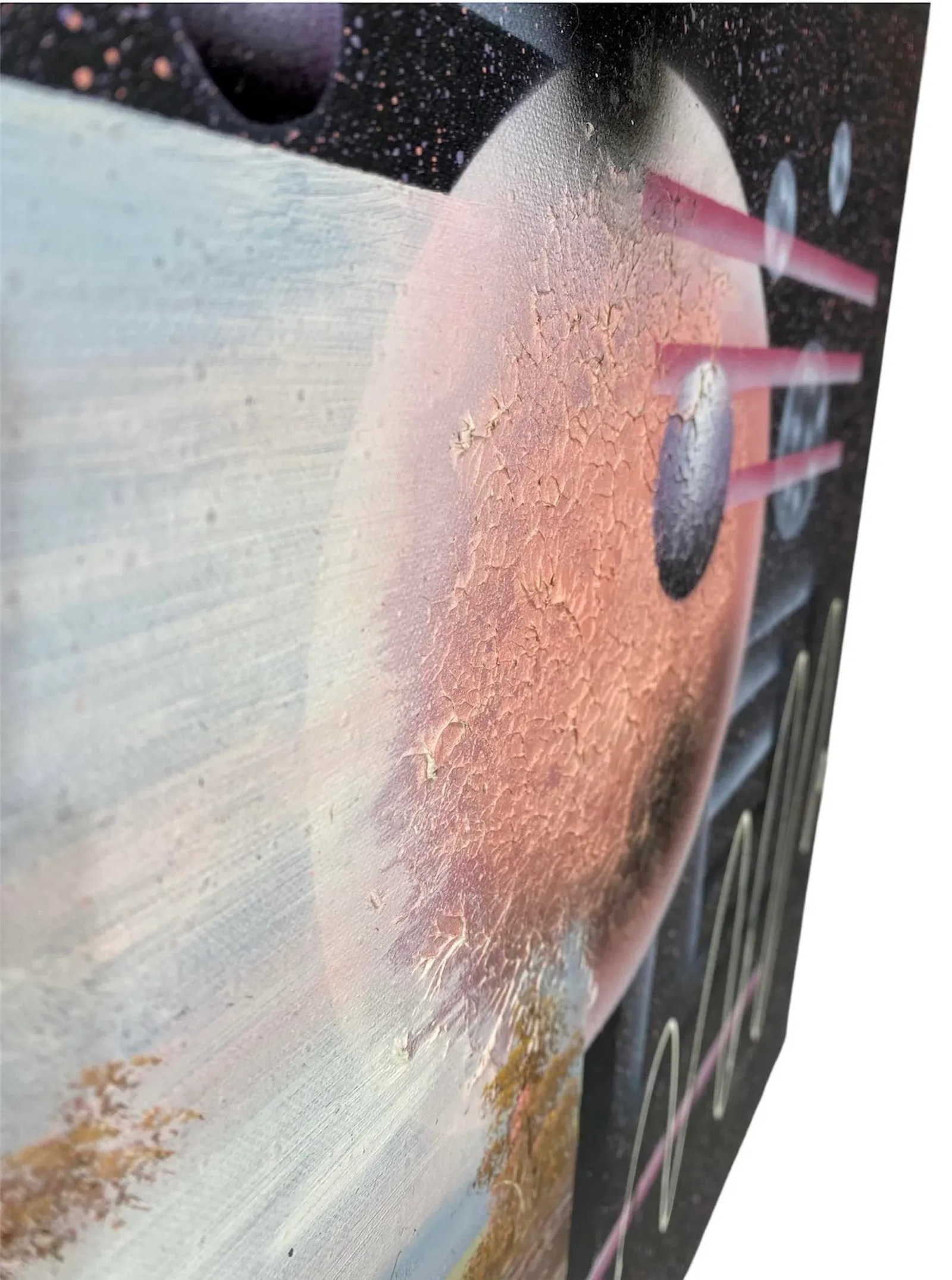 1980s Memphis Style Postmodern Sci-Fi Signed Acrylic Painting on Canvas in the Style of J Kugler - 3