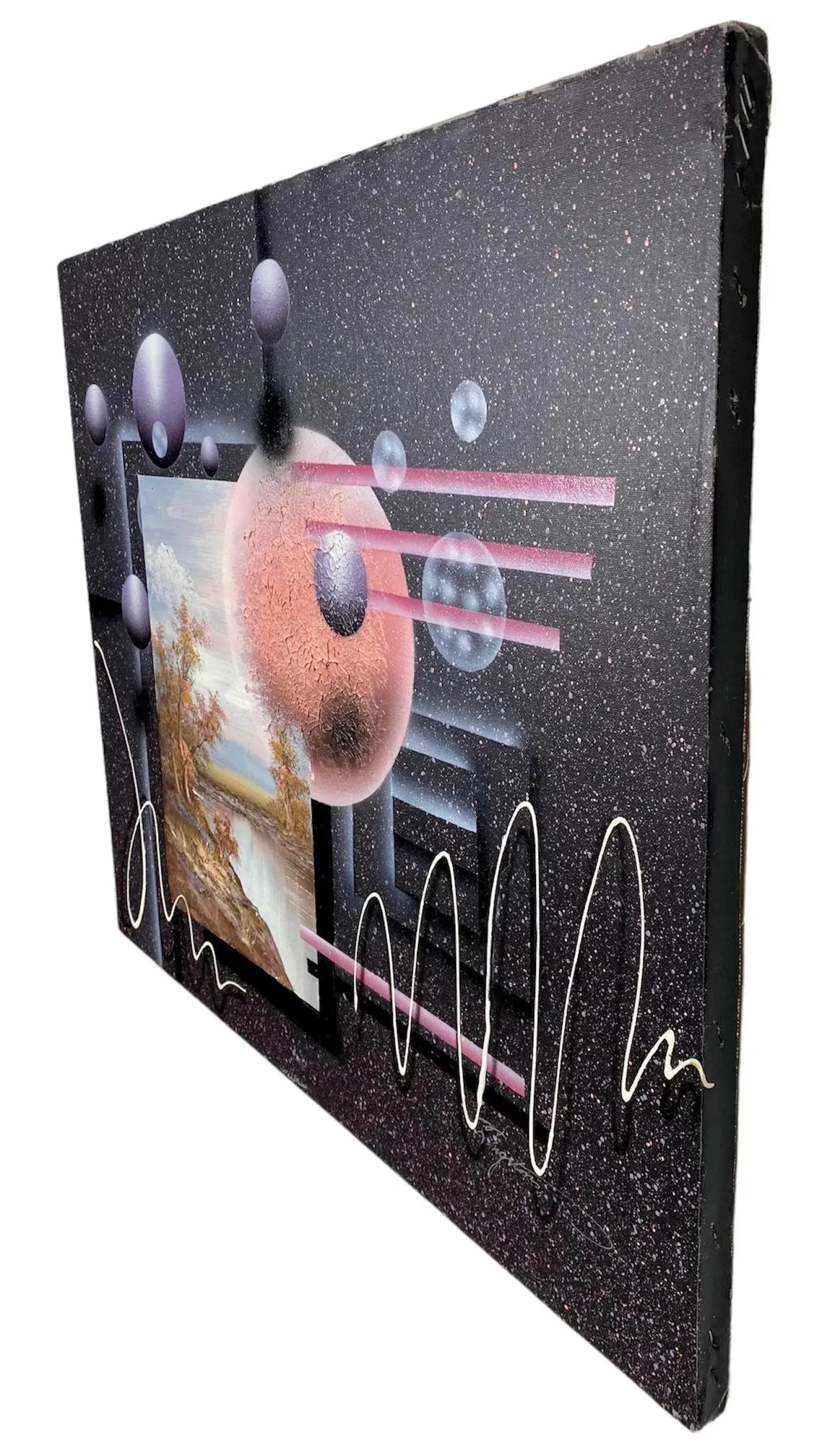1980s Memphis Style Postmodern Sci-Fi Signed Acrylic Painting on Canvas in the Style of J Kugler - 5