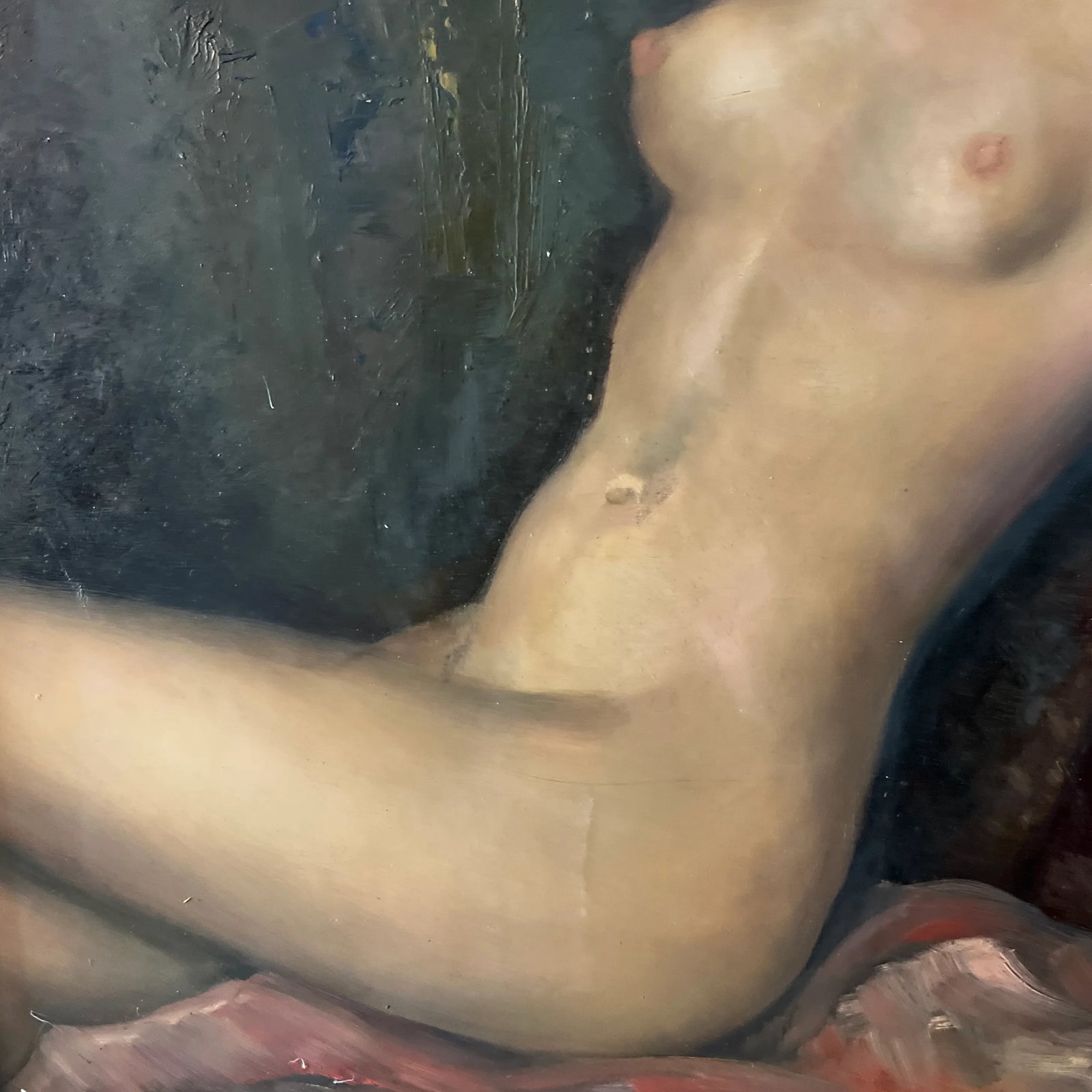 1900 German School Oil Painting on Board of a Reclining Female Nude, Framed and Signed - 4