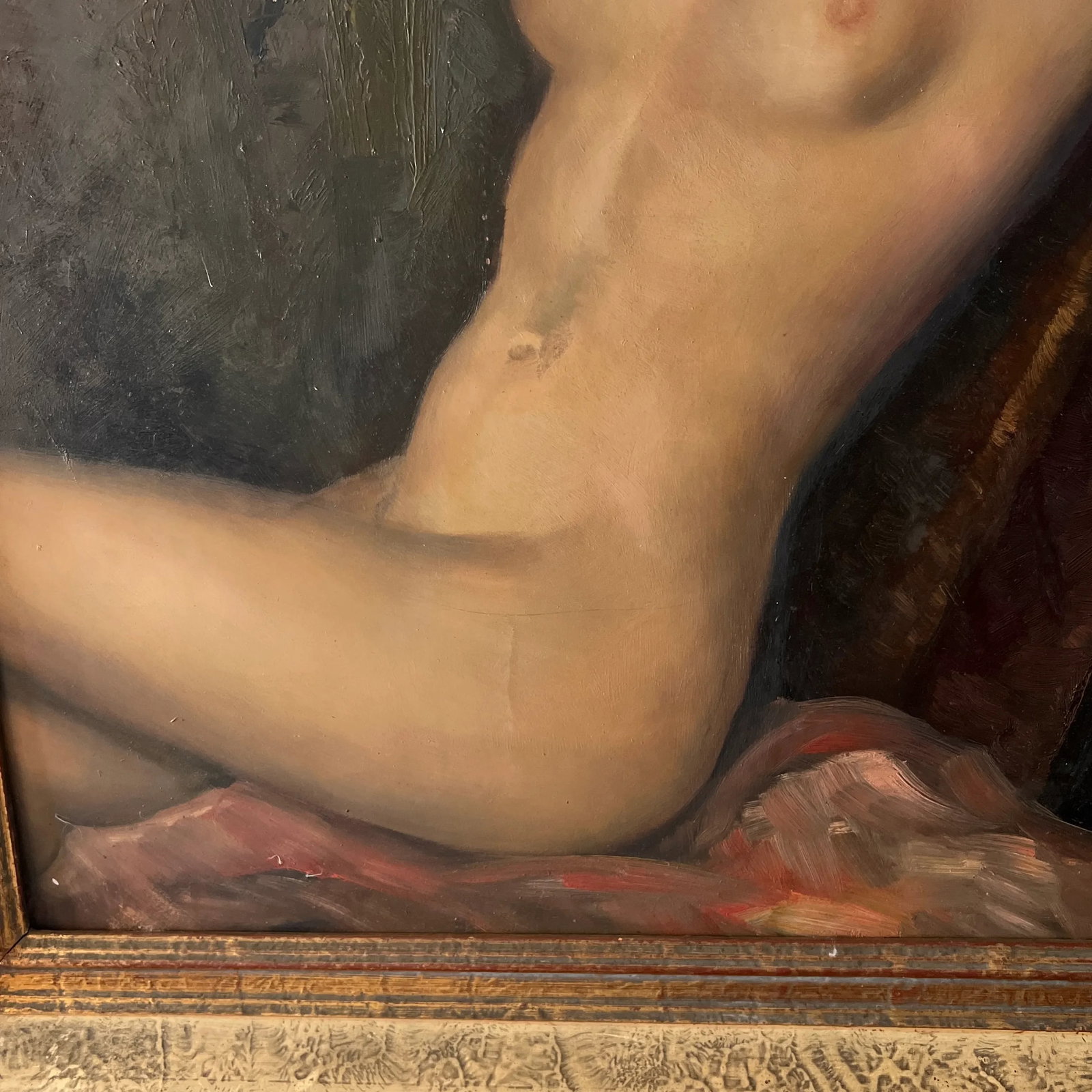 1900 German School Oil Painting on Board of a Reclining Female Nude, Framed and Signed - 8