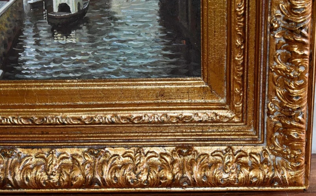 Vintage Venetain Style Oil on Canvas Painting W/Gilded Wood Frame - 11