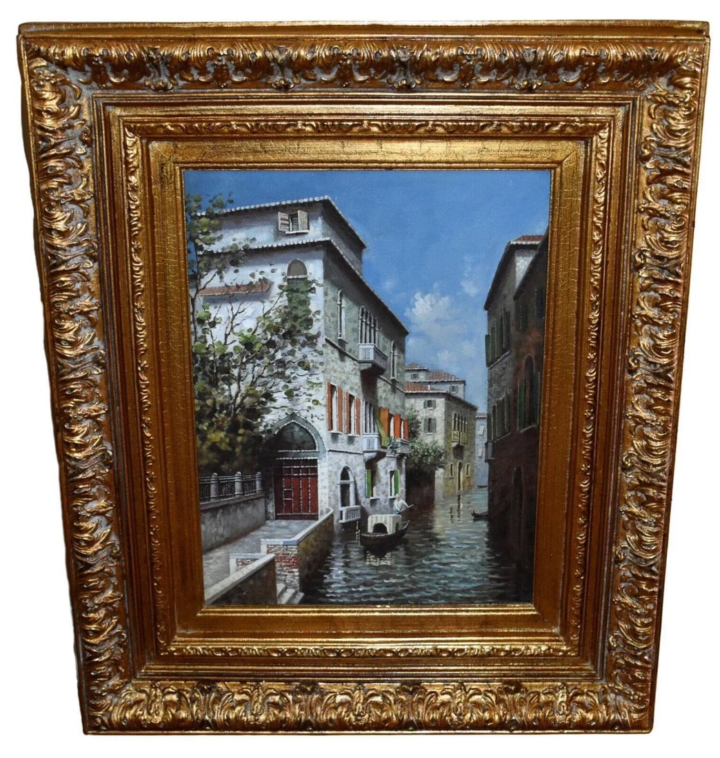Vintage Venetain Style Oil on Canvas Painting W/Gilded Wood Frame - 13