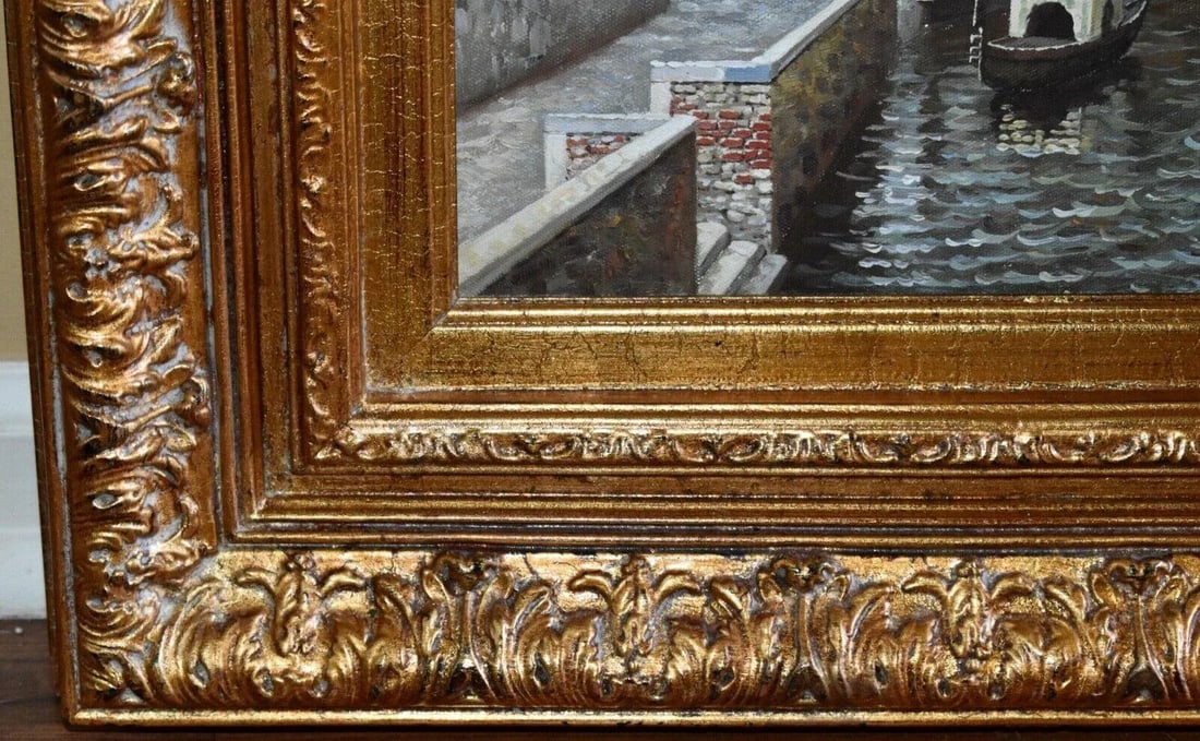Vintage Venetain Style Oil on Canvas Painting W/Gilded Wood Frame - 4
