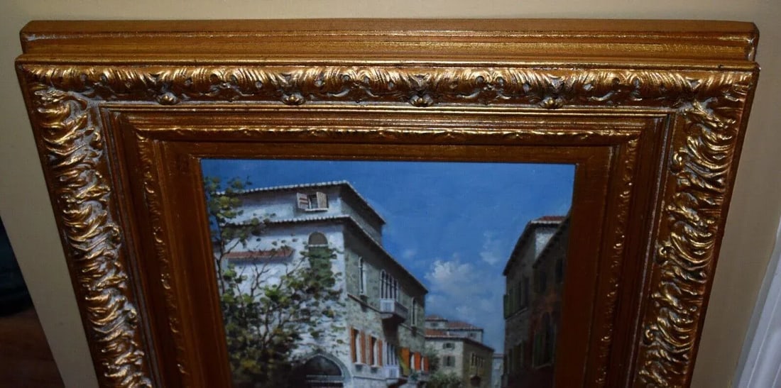 Vintage Venetain Style Oil on Canvas Painting W/Gilded Wood Frame - 5
