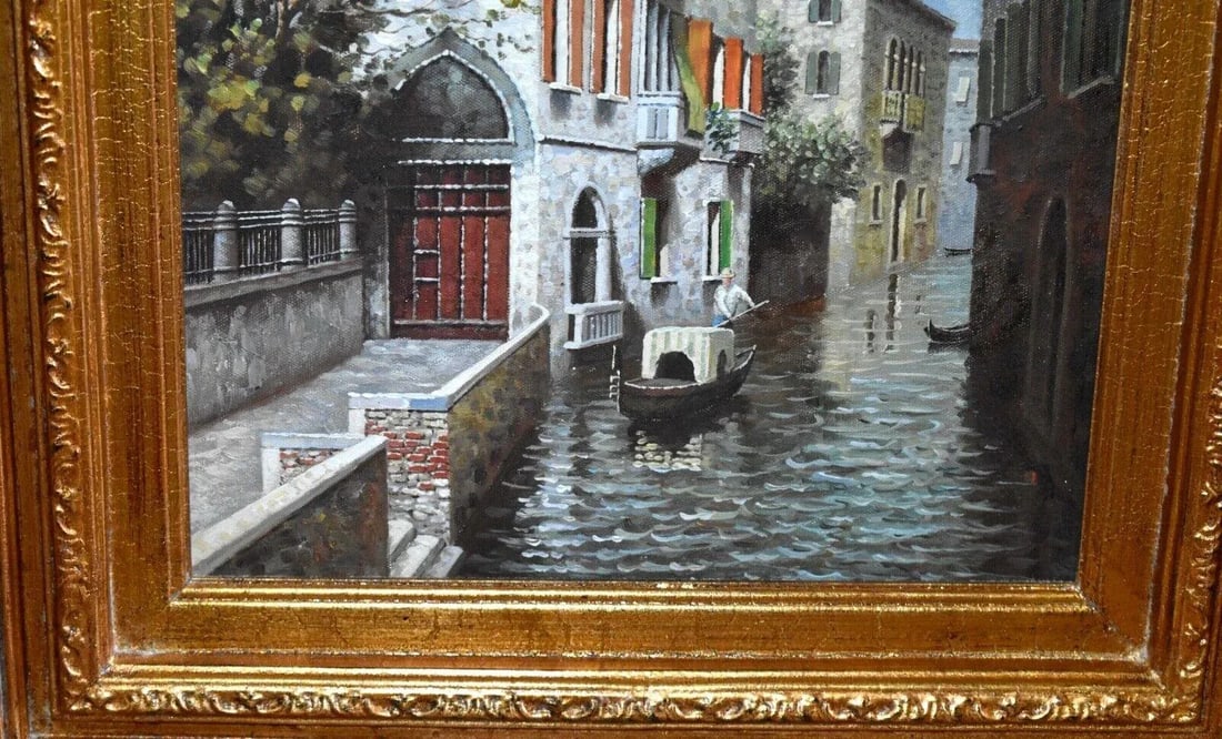 Vintage Venetain Style Oil on Canvas Painting W/Gilded Wood Frame - 6