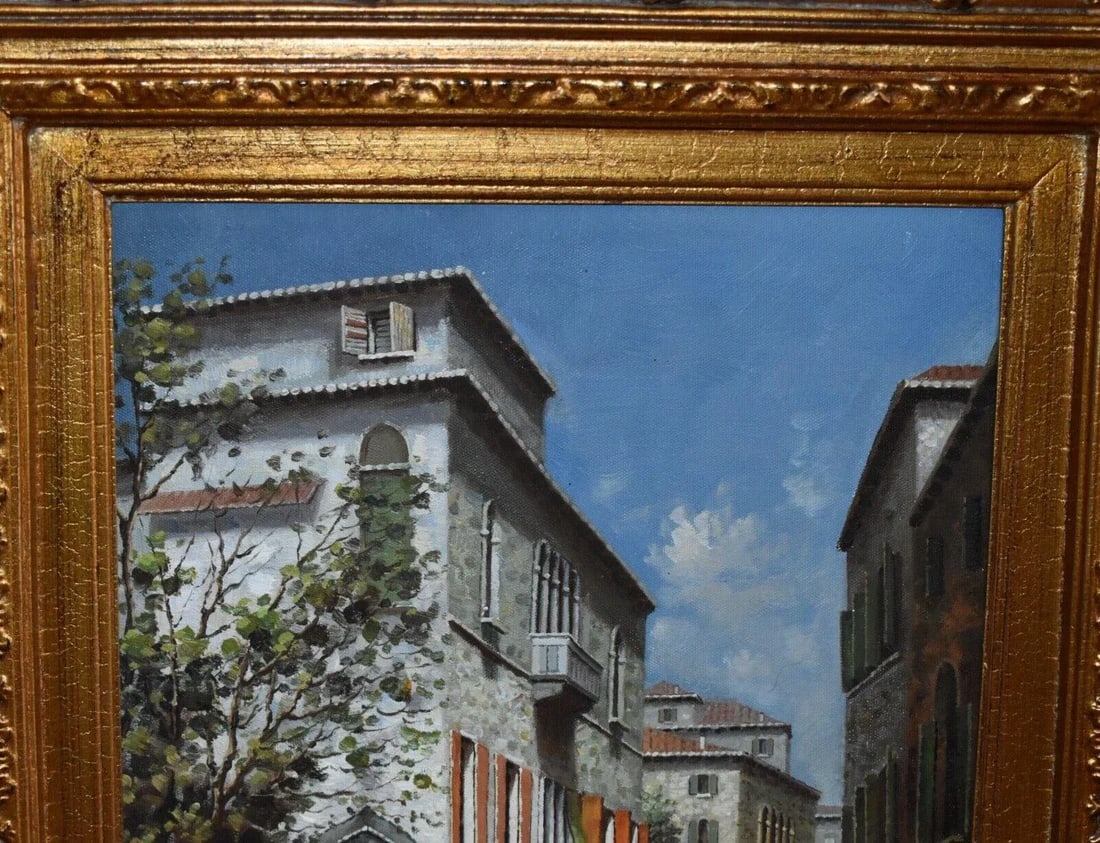 Vintage Venetain Style Oil on Canvas Painting W/Gilded Wood Frame - 7