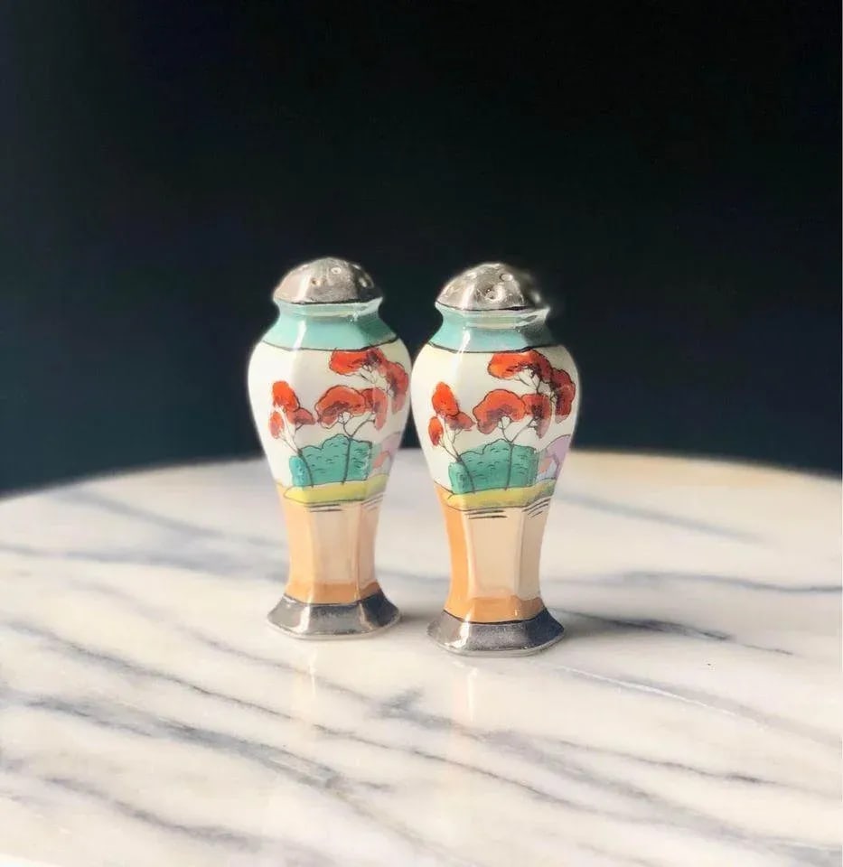 Late 20th Century Hand-Painted Japanese Lusterware Salt and Pepper- A Pair - 2