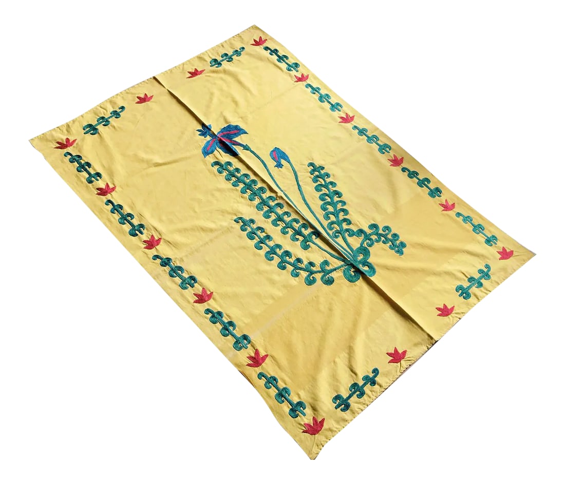 Vintage Yellow Tablecloth, Handmade Suzani Bedspread (1 of 6)