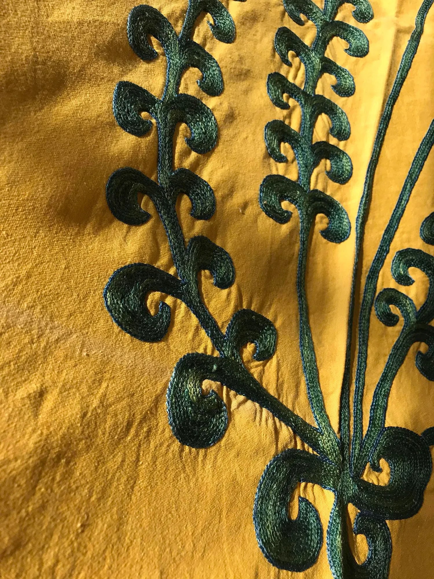Vintage Yellow Tablecloth, Handmade Suzani Bedspread - 4