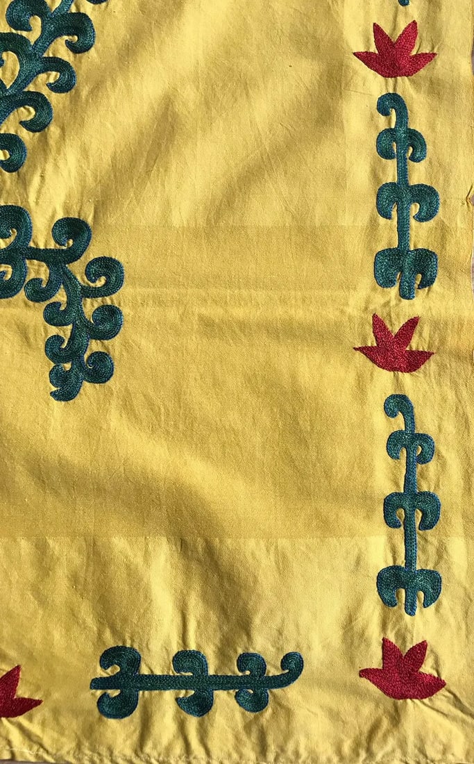 Vintage Yellow Tablecloth, Handmade Suzani Bedspread - 5
