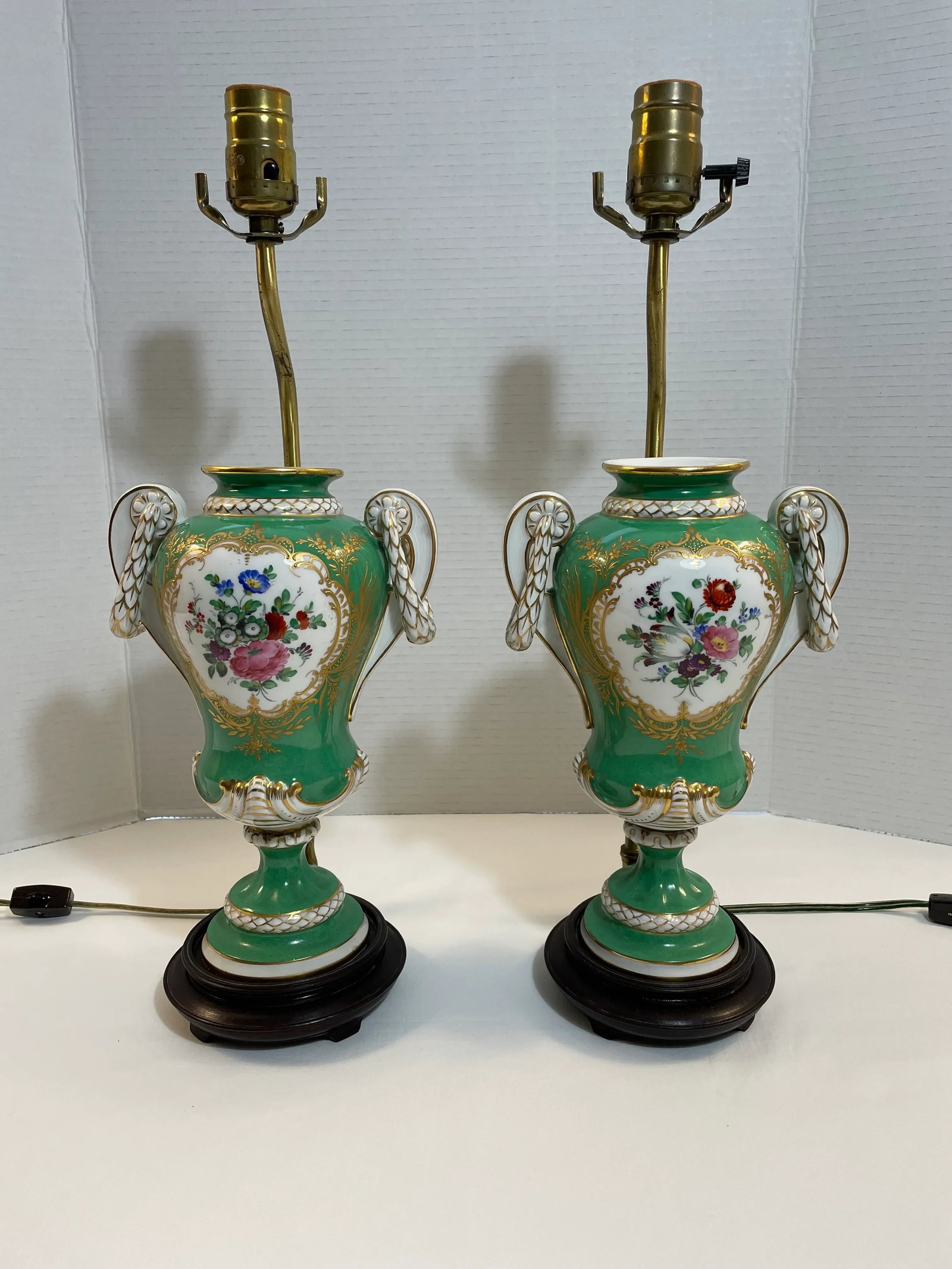 Antique Dresden Hand-Painted Lamps, a Pair - 2