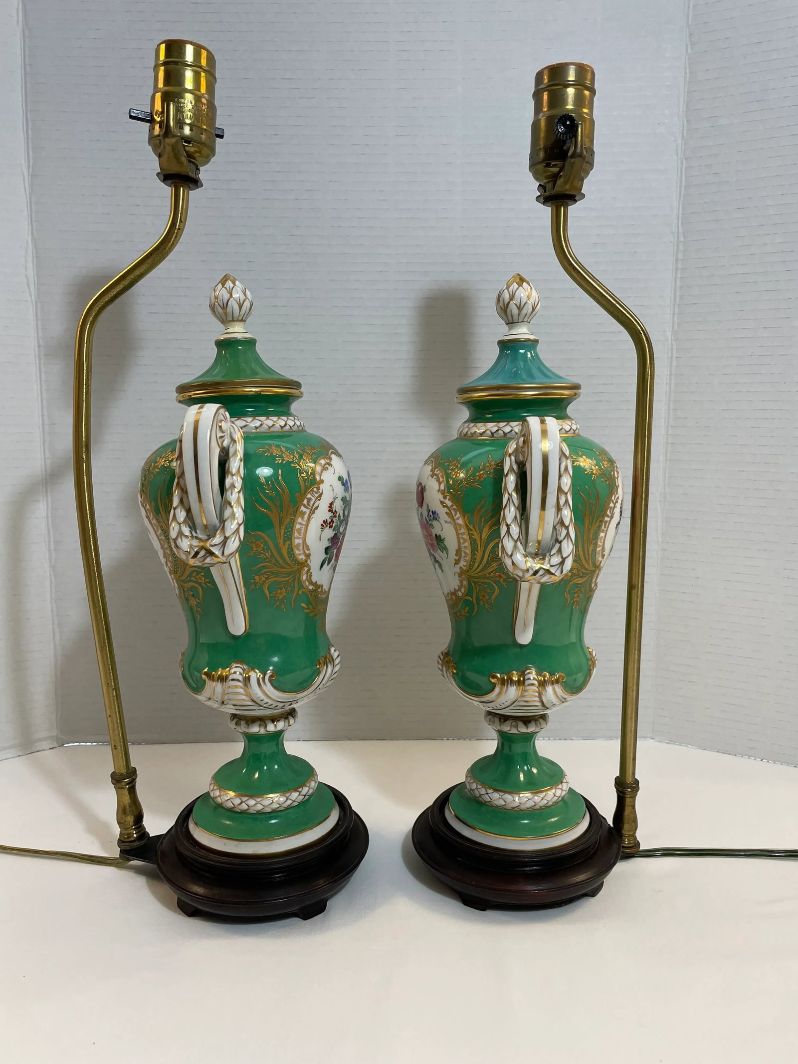 Antique Dresden Hand-Painted Lamps, a Pair - 4
