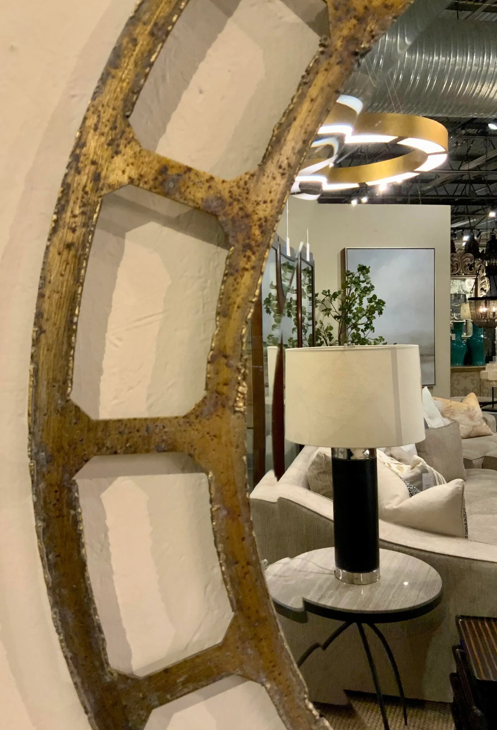 Rustic Golden Bronze Finished Round Wall Mirror - 3