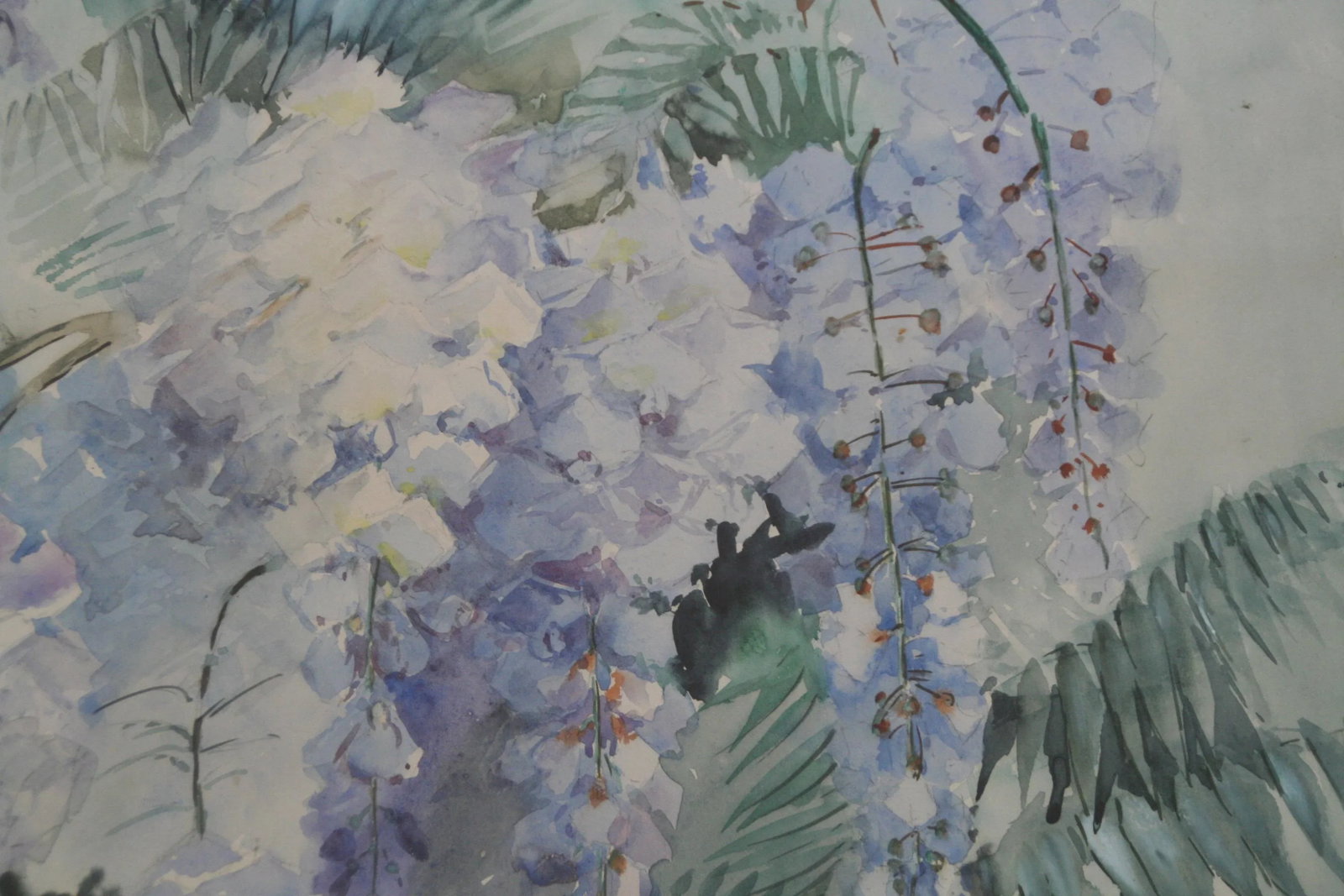 Large Original Vintage Watercolor Painting of Wisteria - 2