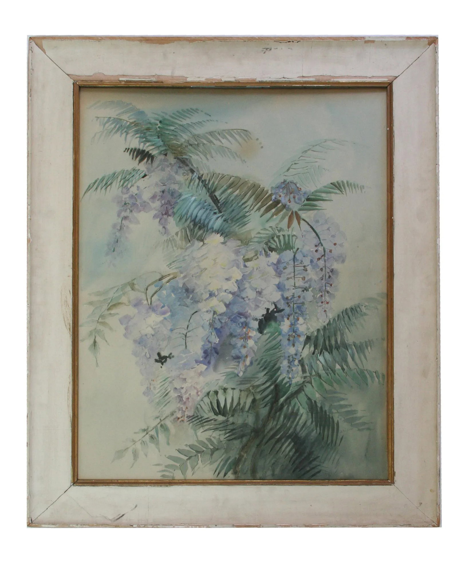 Large Original Vintage Watercolor Painting of Wisteria - 3