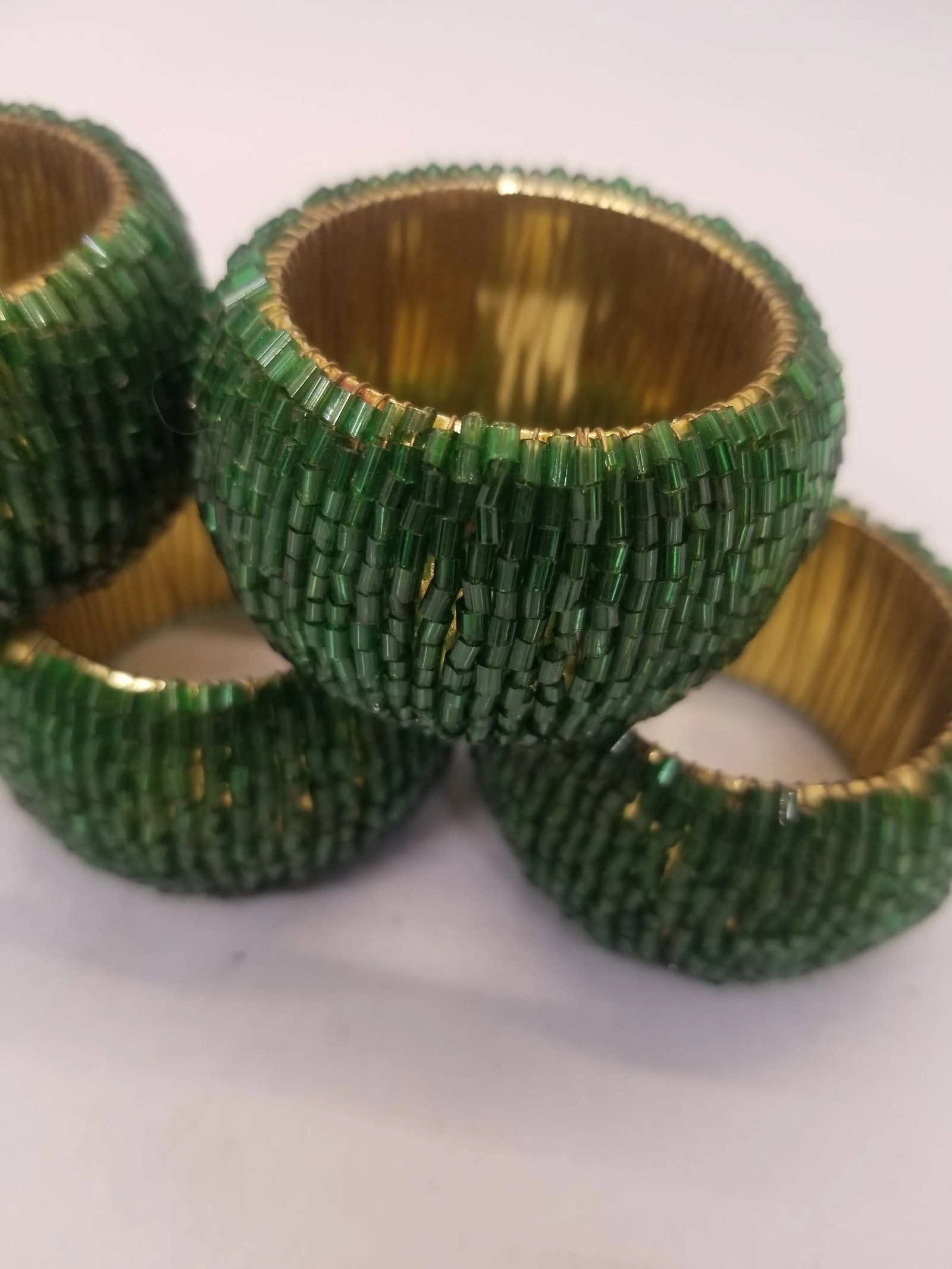 Vintage Beaded Emerald Napkin Rings Set of Seven - 2