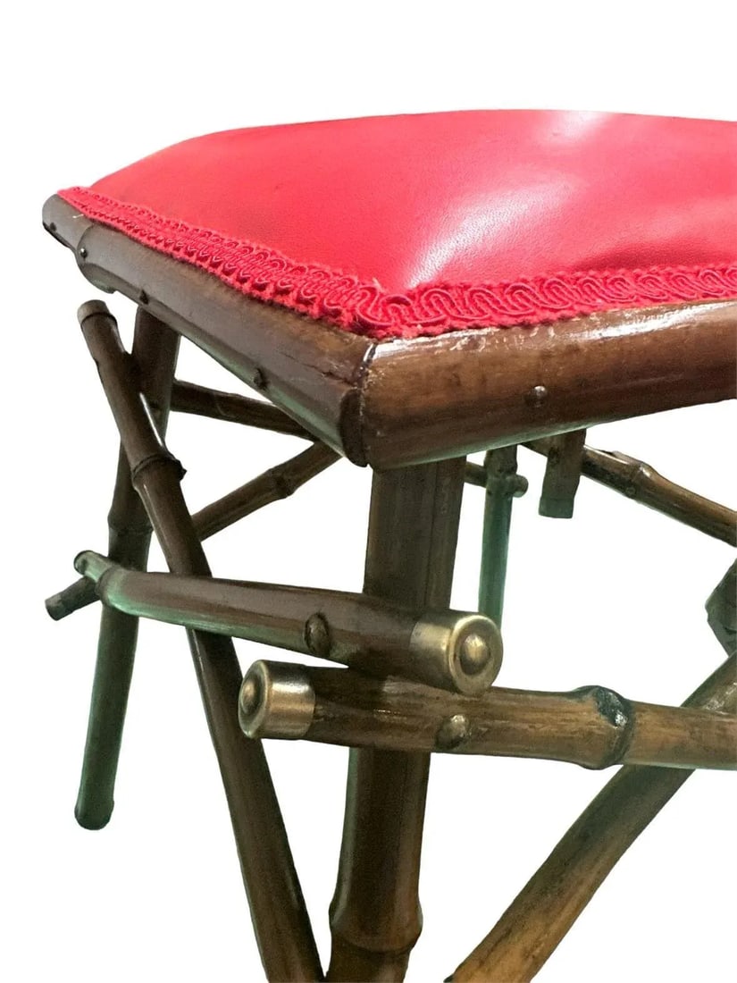 Antique Anglo-Indian Bamboo Campaign Chair With New Leather and Embroidered Upholstery - Late 19th C - 4