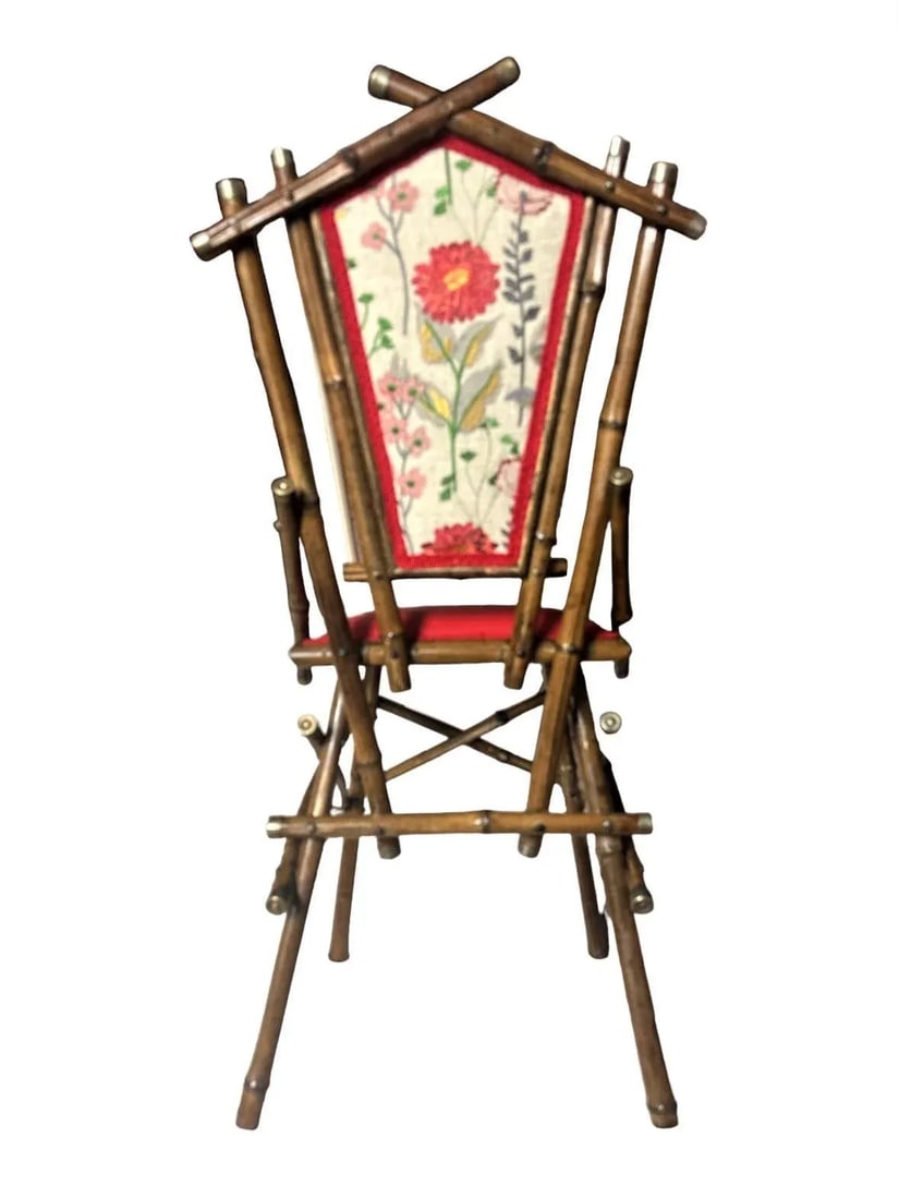 Antique Anglo-Indian Bamboo Campaign Chair With New Leather and Embroidered Upholstery - Late 19th C - 6