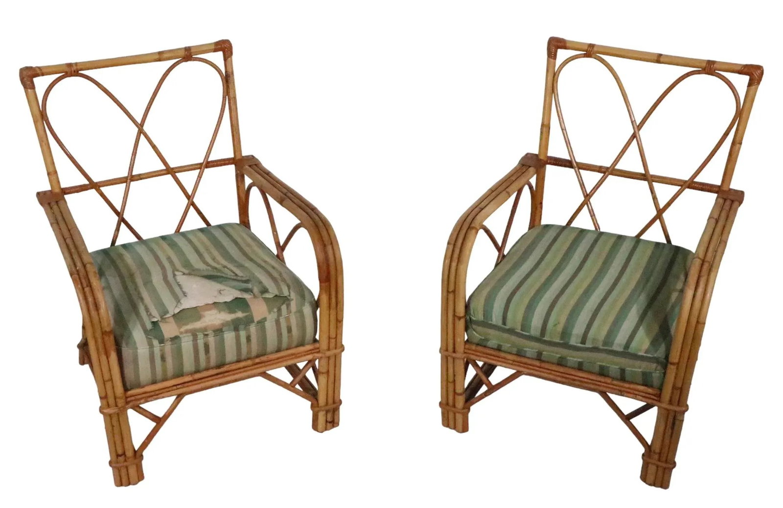 Pr. Mid Century Bamboo Lounge Arm Chairs C. 1950's - 13