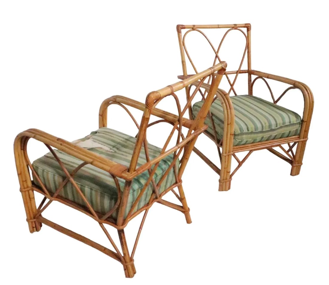 Pr. Mid Century Bamboo Lounge Arm Chairs C. 1950's - 3