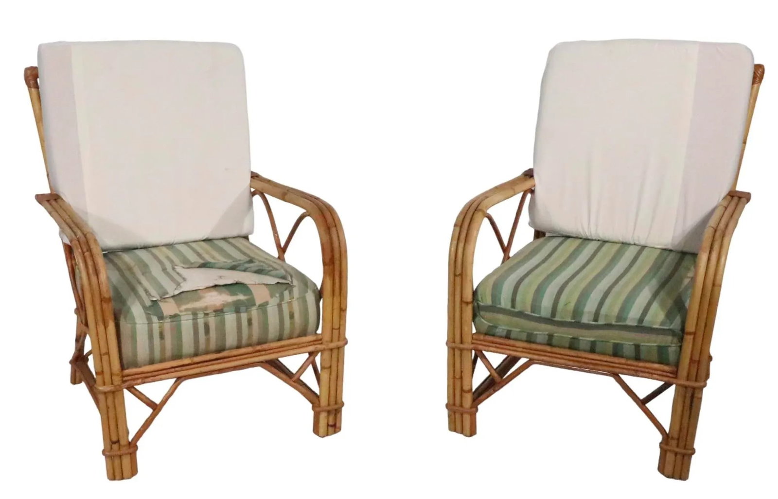 Pr. Mid Century Bamboo Lounge Arm Chairs C. 1950's - 5