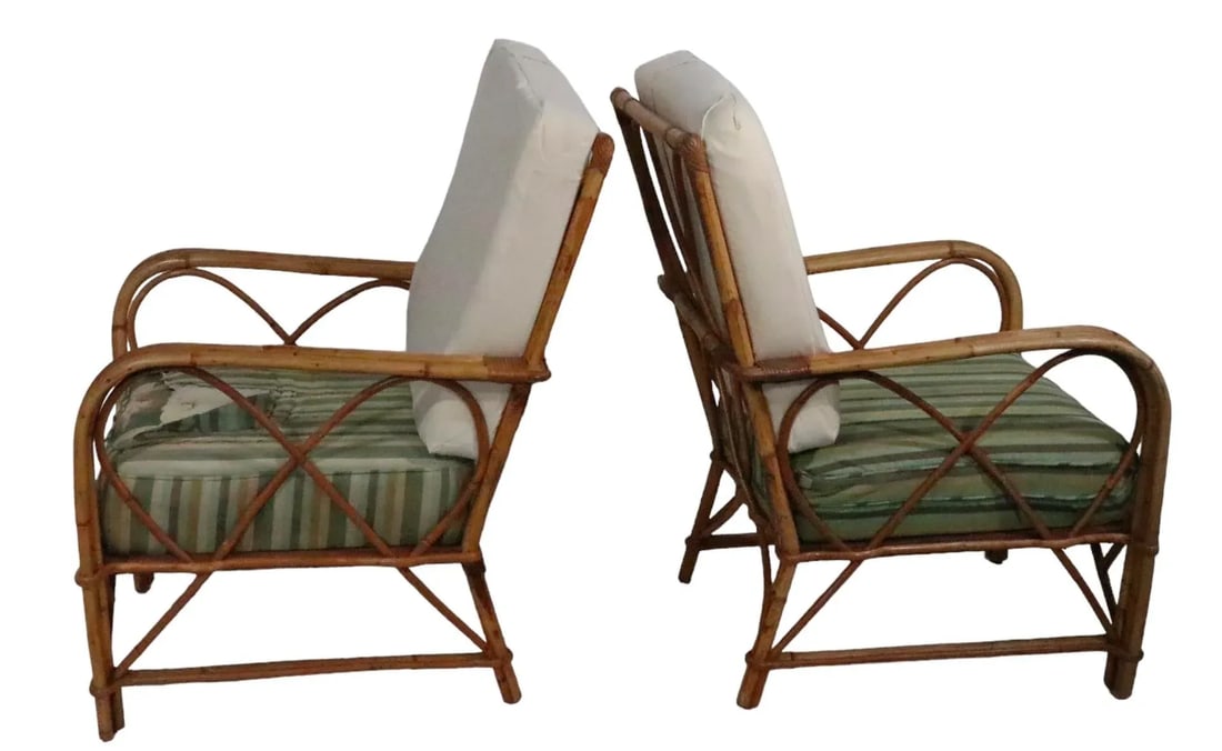 Pr. Mid Century Bamboo Lounge Arm Chairs C. 1950's - 7