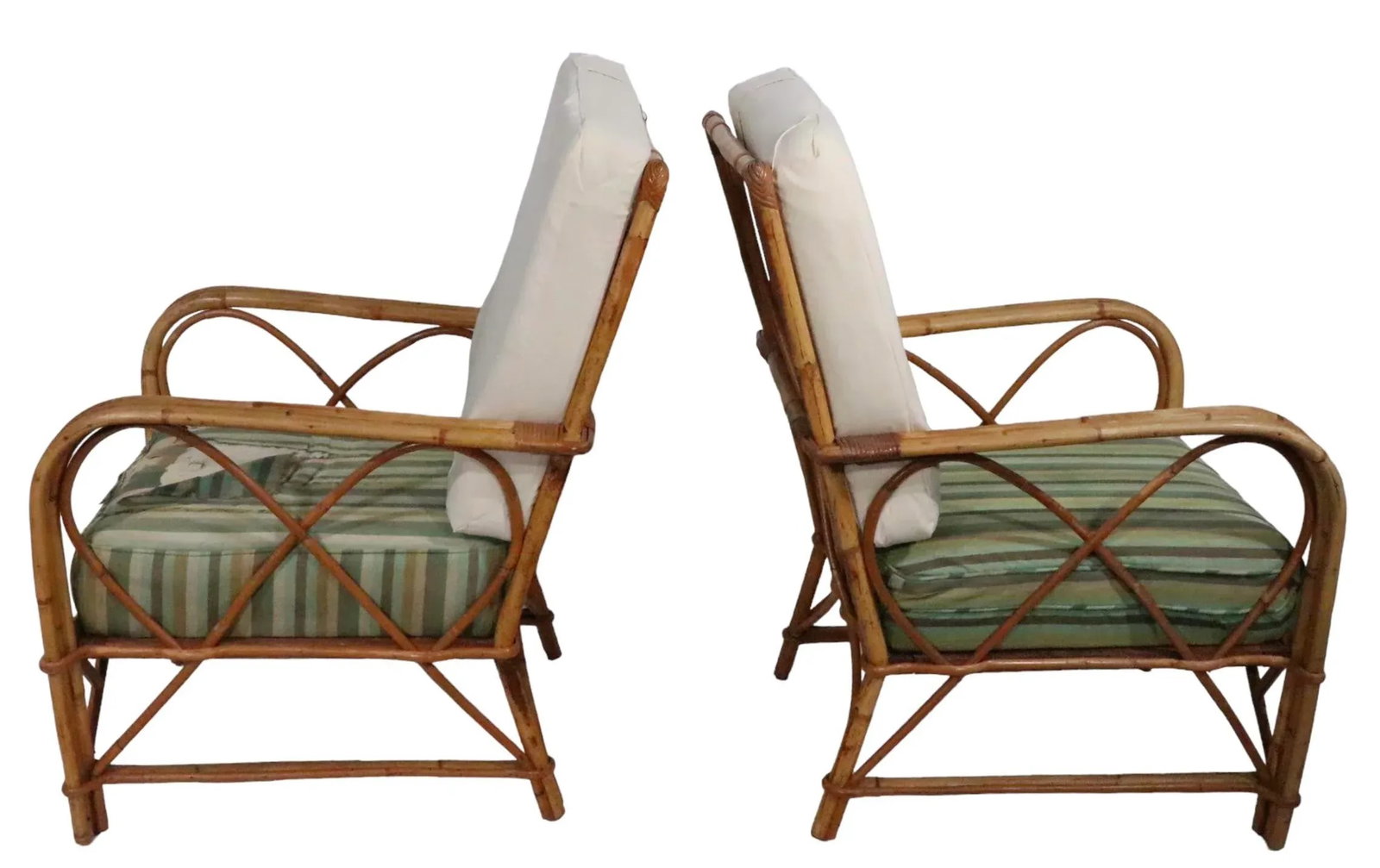 Pr. Mid Century Bamboo Lounge Arm Chairs C. 1950's - 8