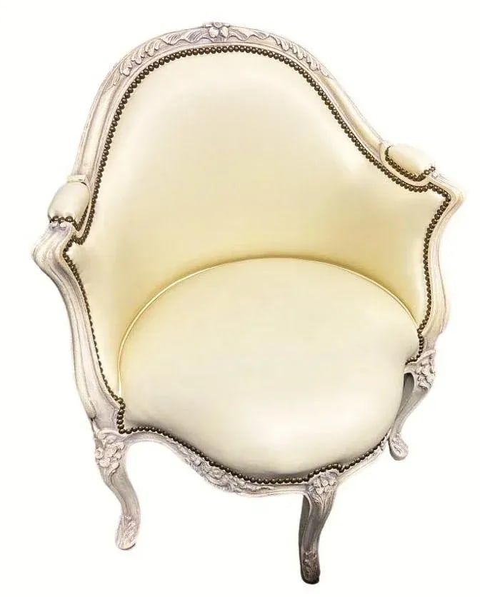 Louis XV French Leather and Painted Carved Wood Corner Chair - Vintage Early 21st Century - 2