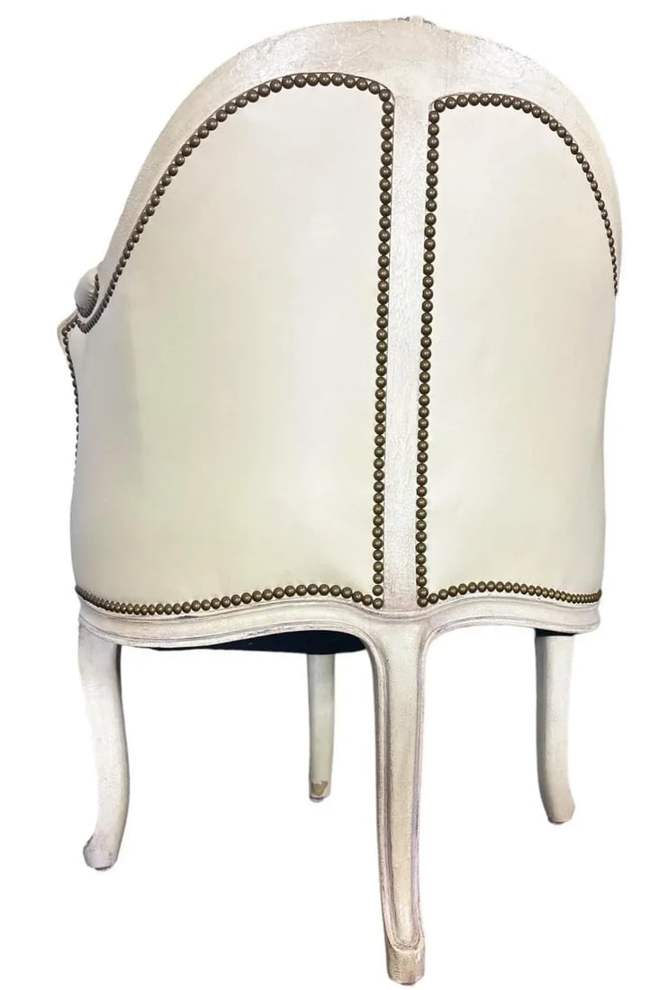 Louis XV French Leather and Painted Carved Wood Corner Chair - Vintage Early 21st Century - 6