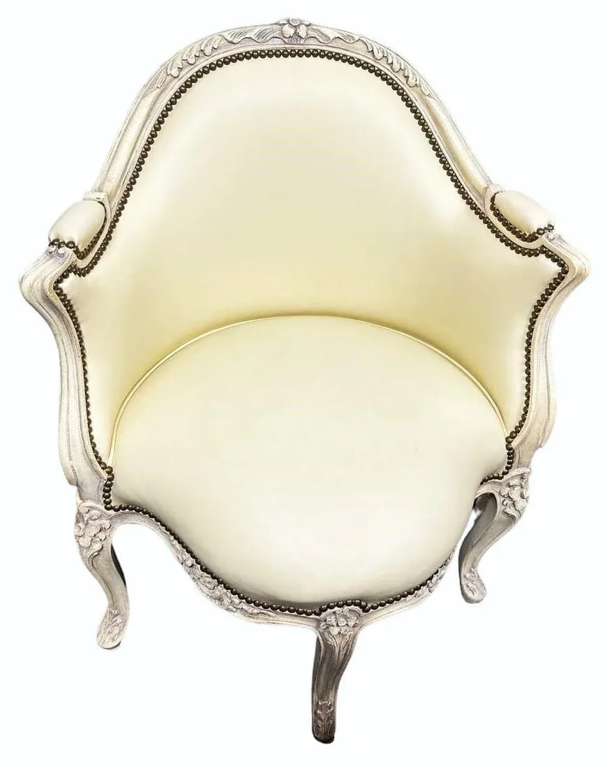 Louis XV French Leather and Painted Carved Wood Corner Chair - Vintage Early 21st Century - 7