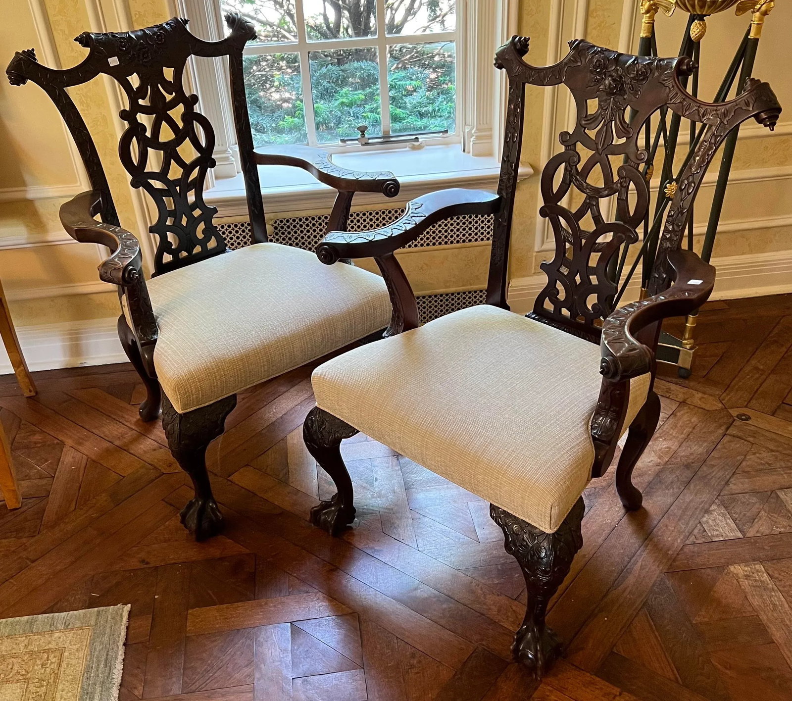 Vintage Karges Style Mahogonay Chippendale Ball and Claw Captains Dining Chairs Set of 2 - 13