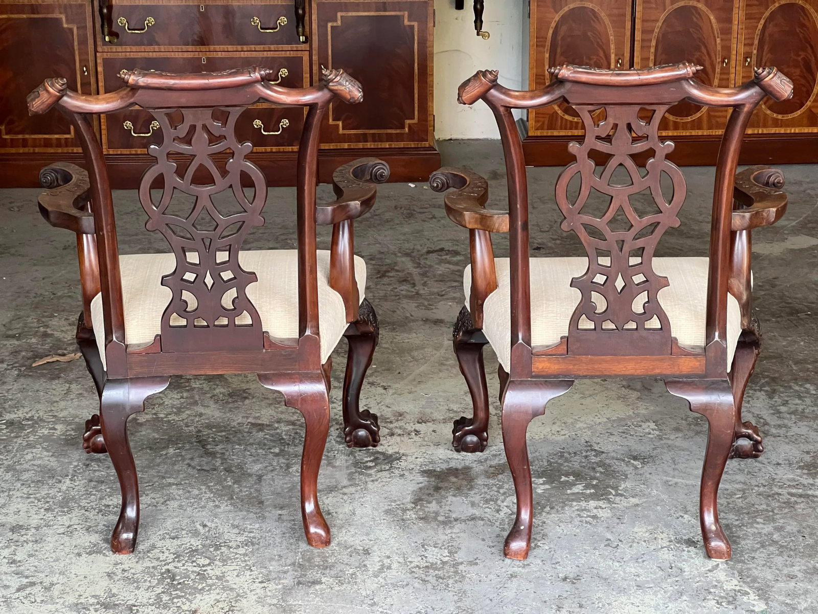 Vintage Karges Style Mahogonay Chippendale Ball and Claw Captains Dining Chairs Set of 2 - 3
