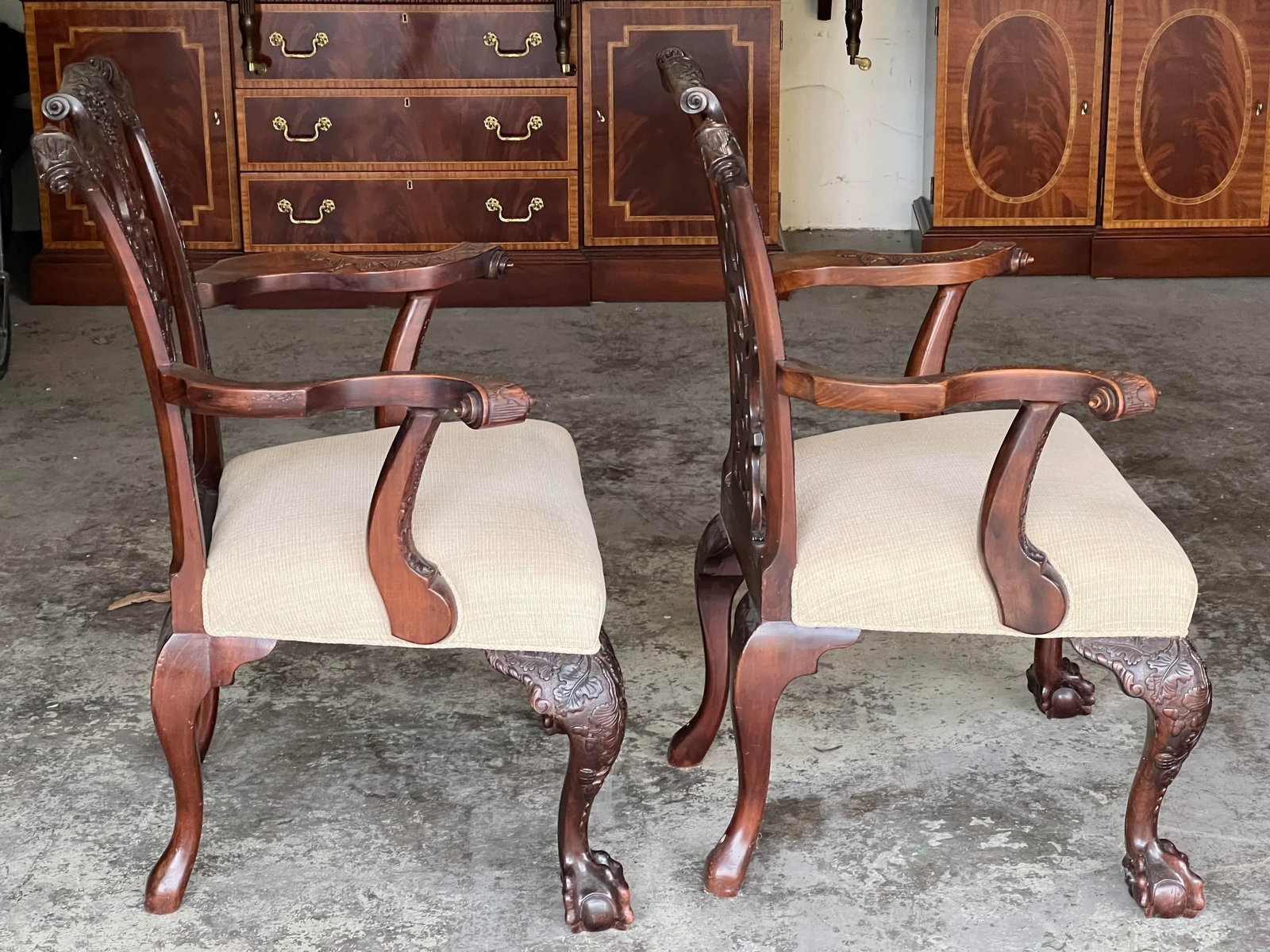 Vintage Karges Style Mahogonay Chippendale Ball and Claw Captains Dining Chairs Set of 2 - 4
