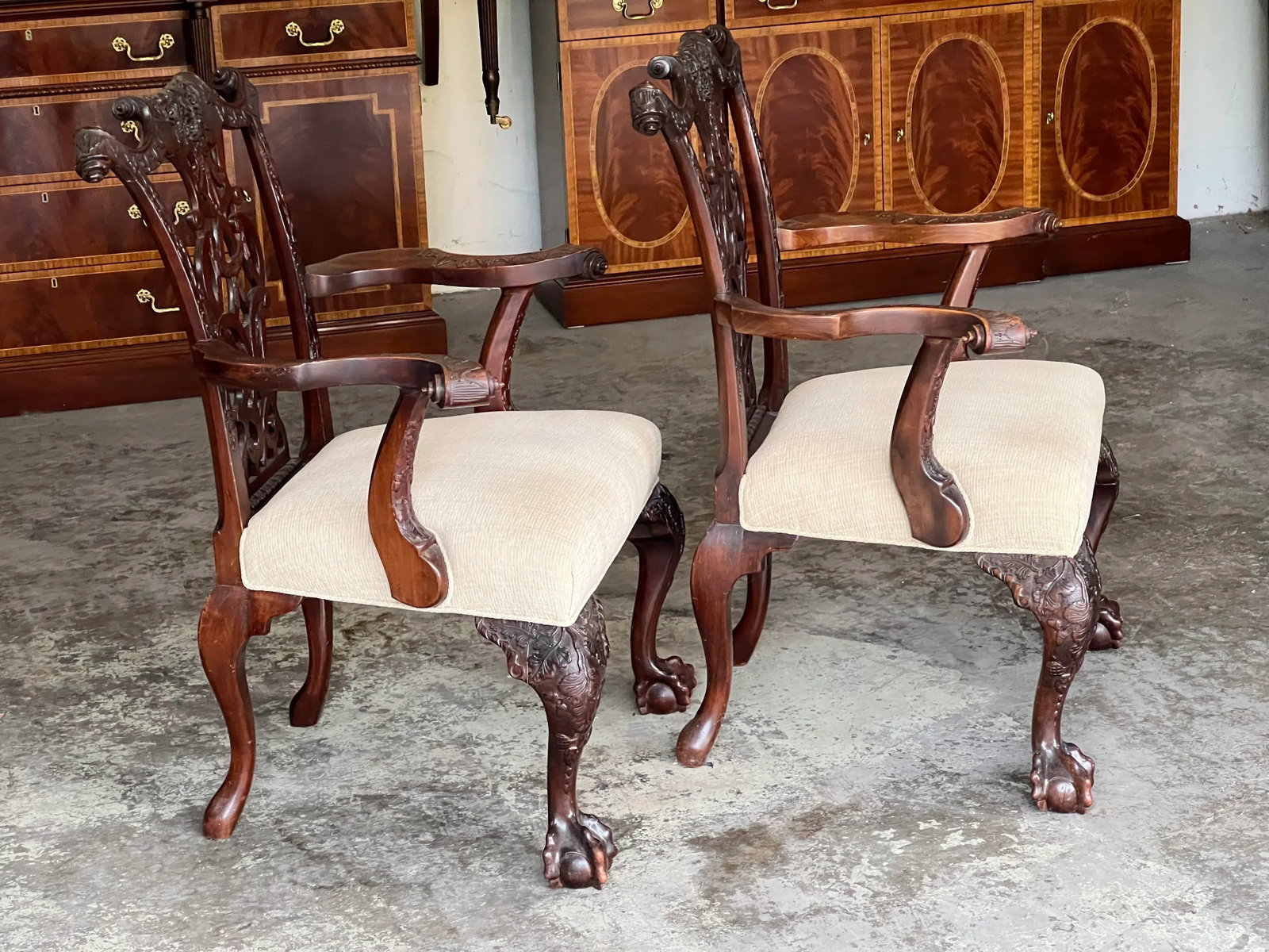 Vintage Karges Style Mahogonay Chippendale Ball and Claw Captains Dining Chairs Set of 2 - 5