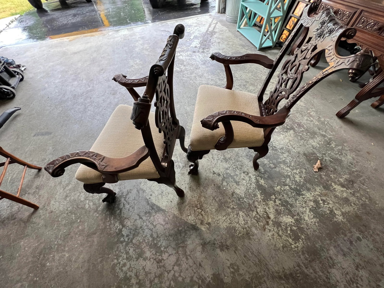 Vintage Karges Style Mahogonay Chippendale Ball and Claw Captains Dining Chairs Set of 2 - 6