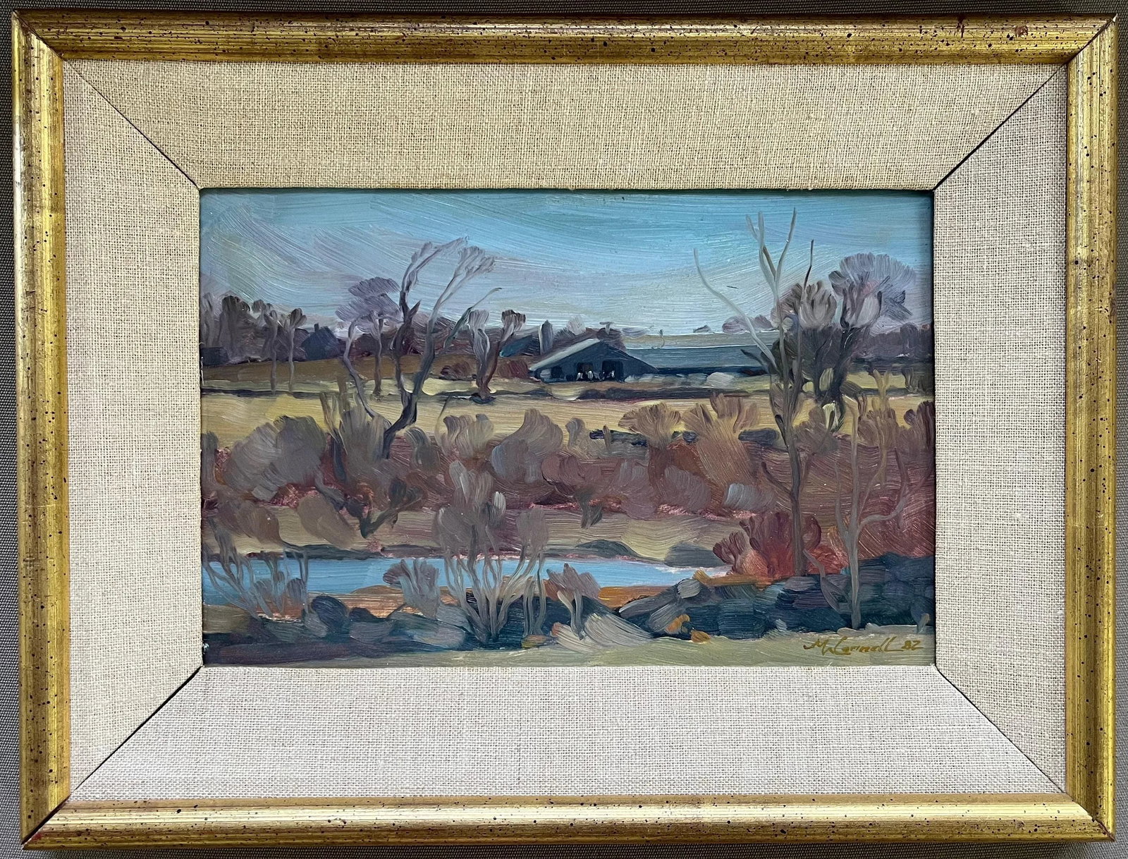 American Modern Impressionist Landscape Oil Painting of a New England Farm Signed McConnell 1982 - 2