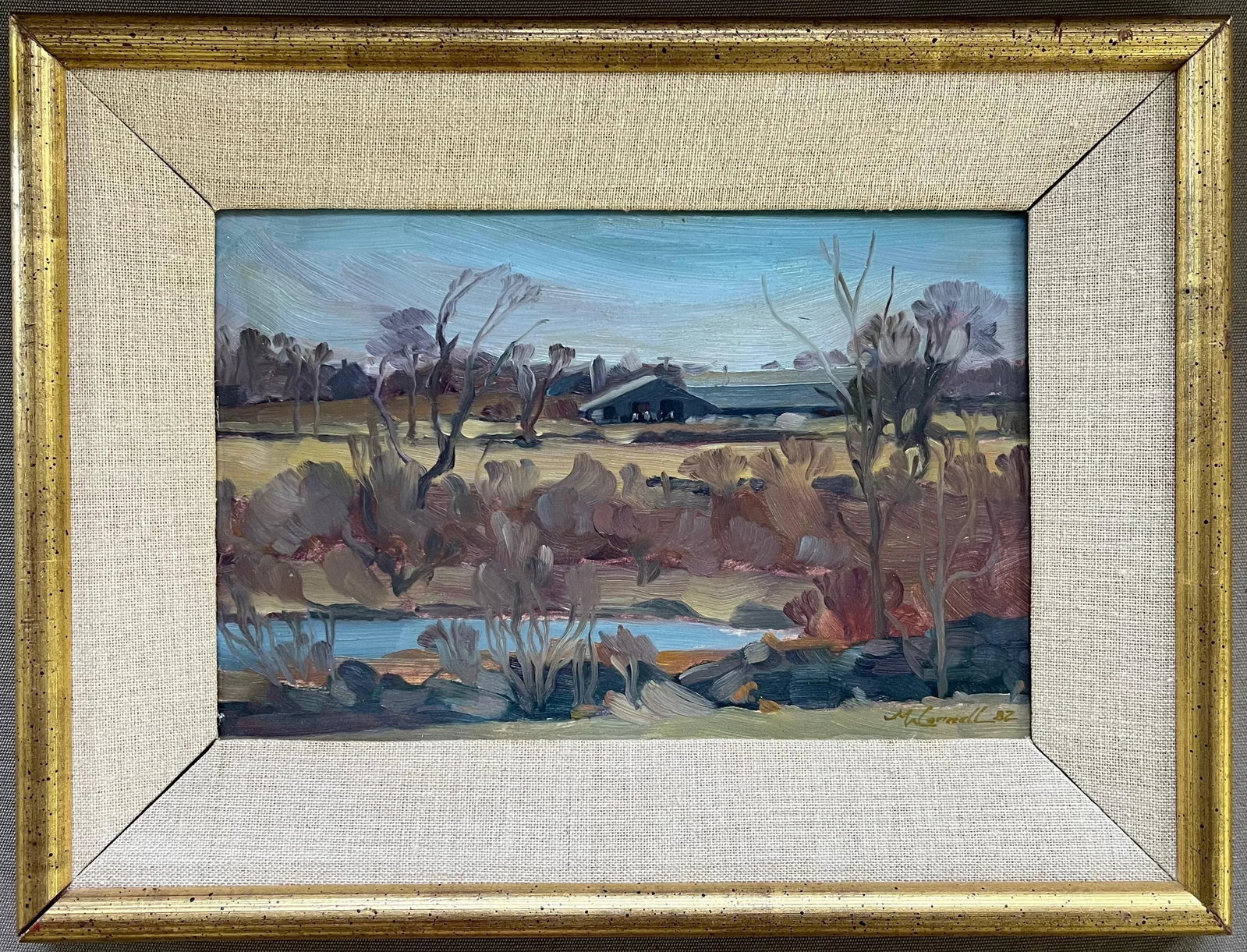 American Modern Impressionist Landscape Oil Painting of a New England Farm Signed McConnell 1982 - 4