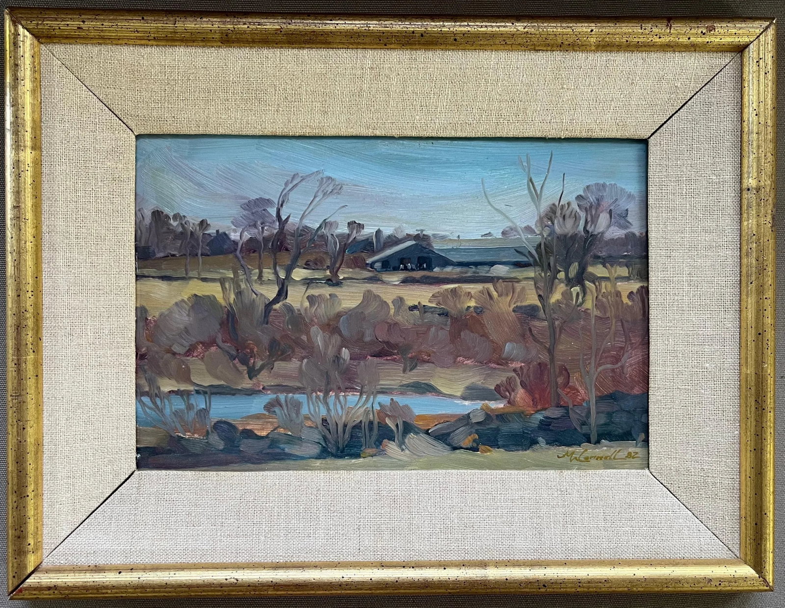 American Modern Impressionist Landscape Oil Painting of a New England Farm Signed McConnell 1982 - 7