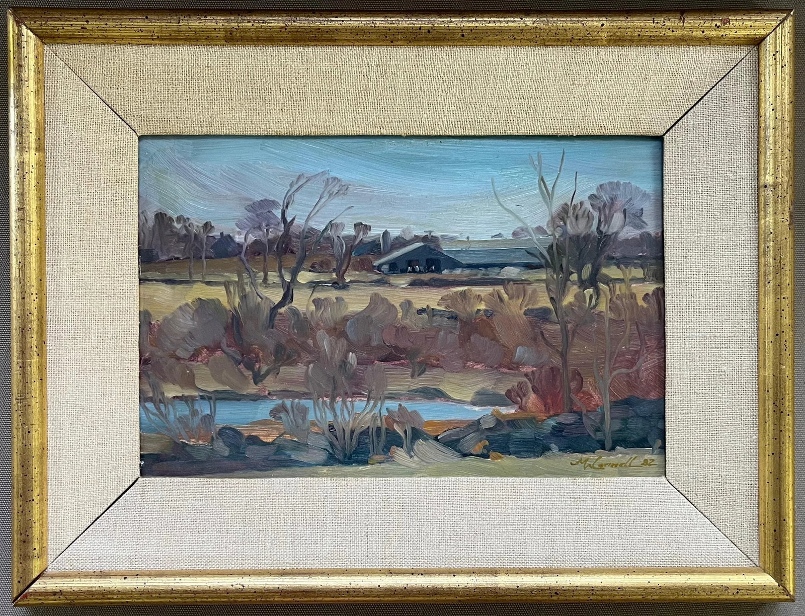 American Modern Impressionist Landscape Oil Painting of a New England Farm Signed McConnell 1982 - 8